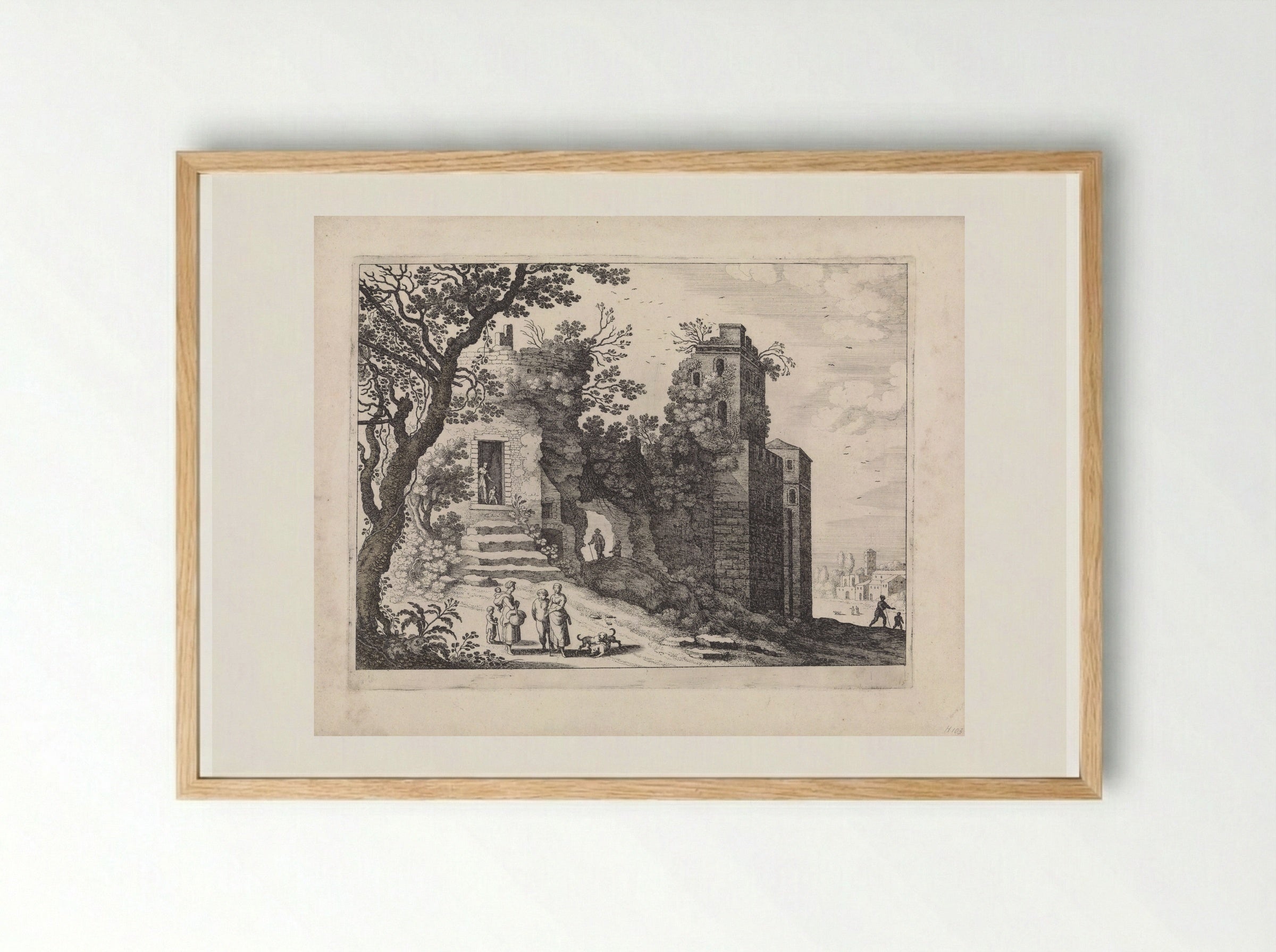 Ruïne met een groep vrouwen en kinderen - Guilliam van Nieulandt (II) - Framed Print Wood