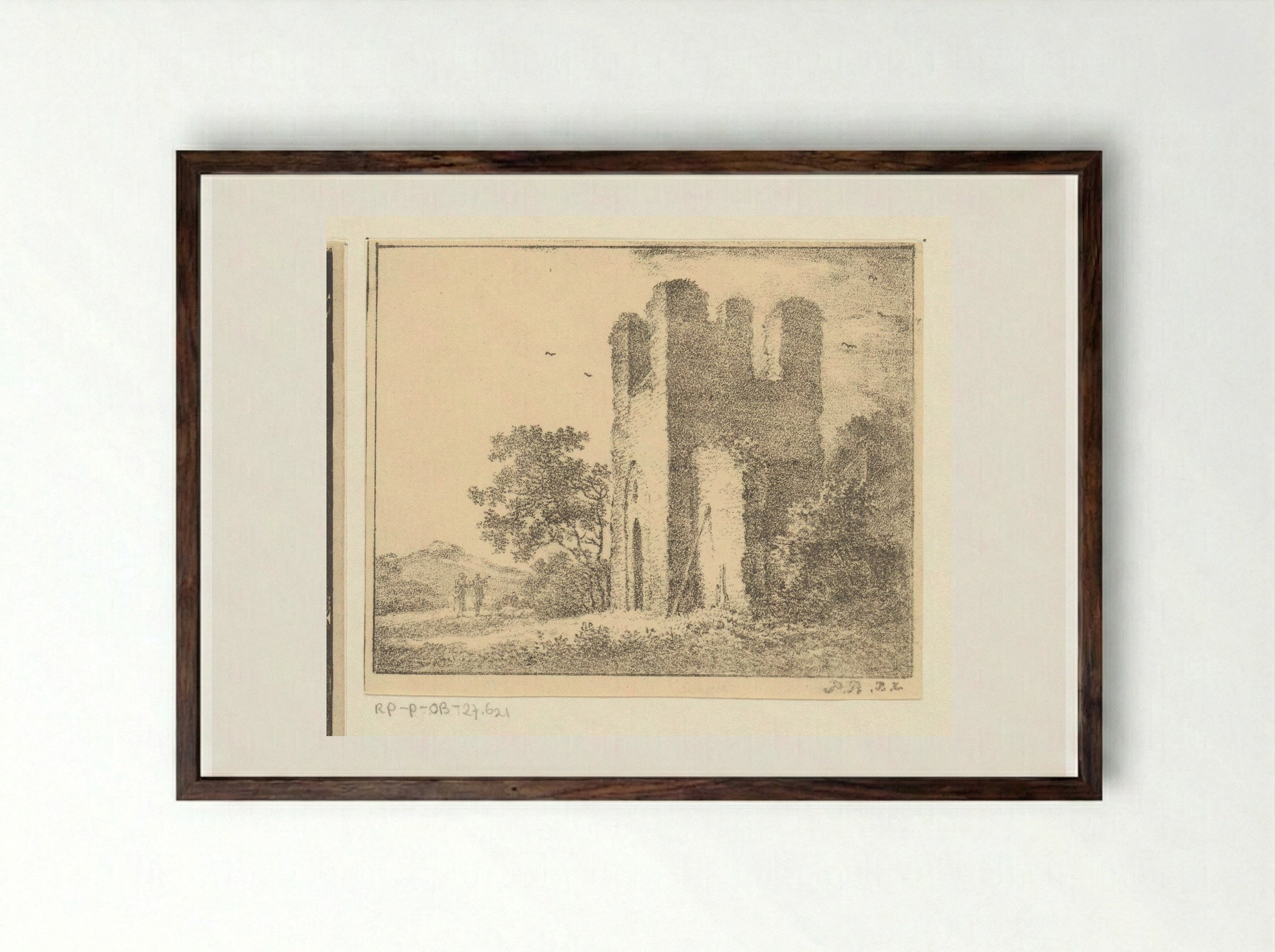 Ruïne met twee figuren - Pieter Bartholomeusz. Barbiers - Framed Print Dark Wood