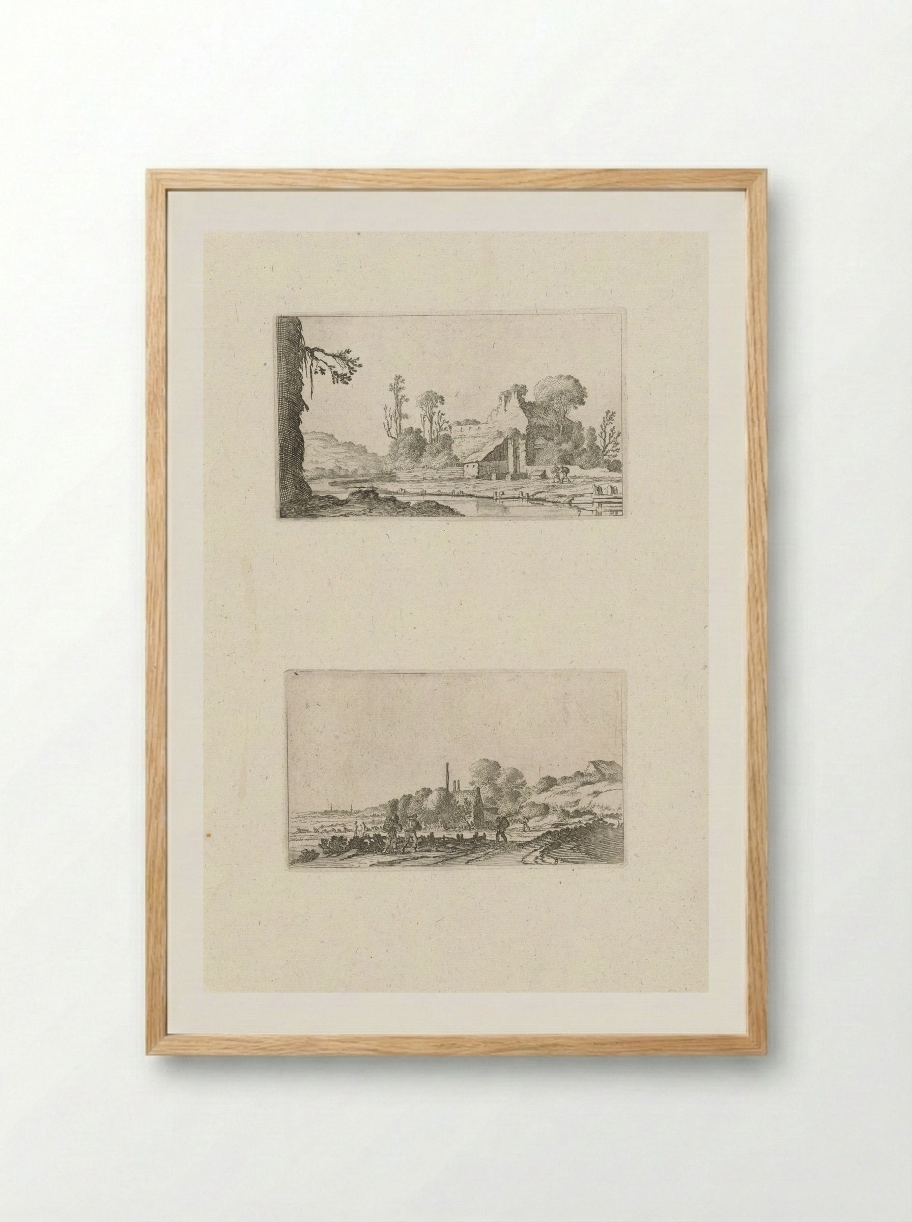 Ruïne omgebouwd tot boerderij en wandelaars in de duinen - Gillis van Scheyndel (I) - Framed Print Wood