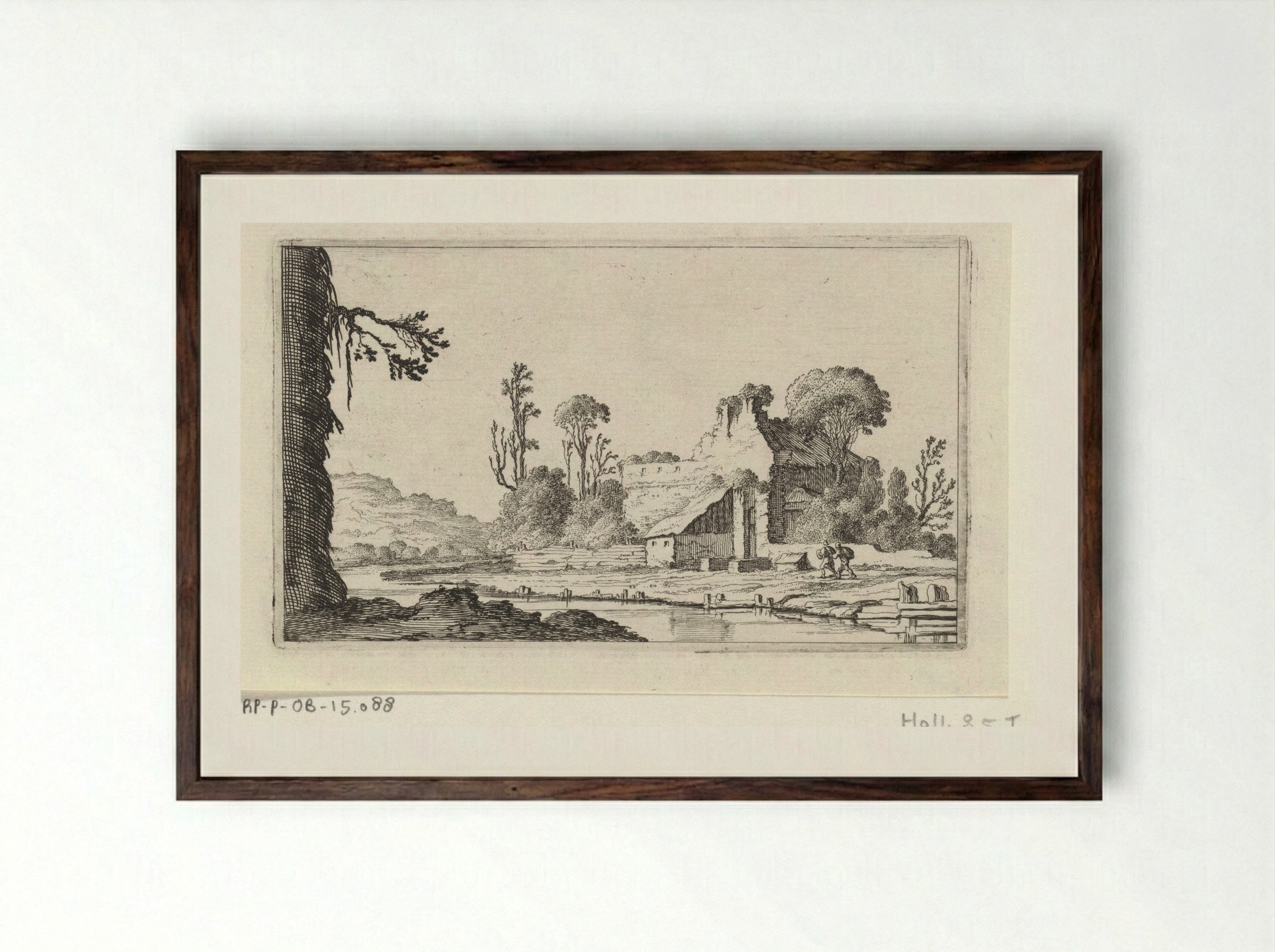 Ruïne omgebouwd tot boerderij - Gillis van Scheyndel (I) - Framed Print Dark Wood