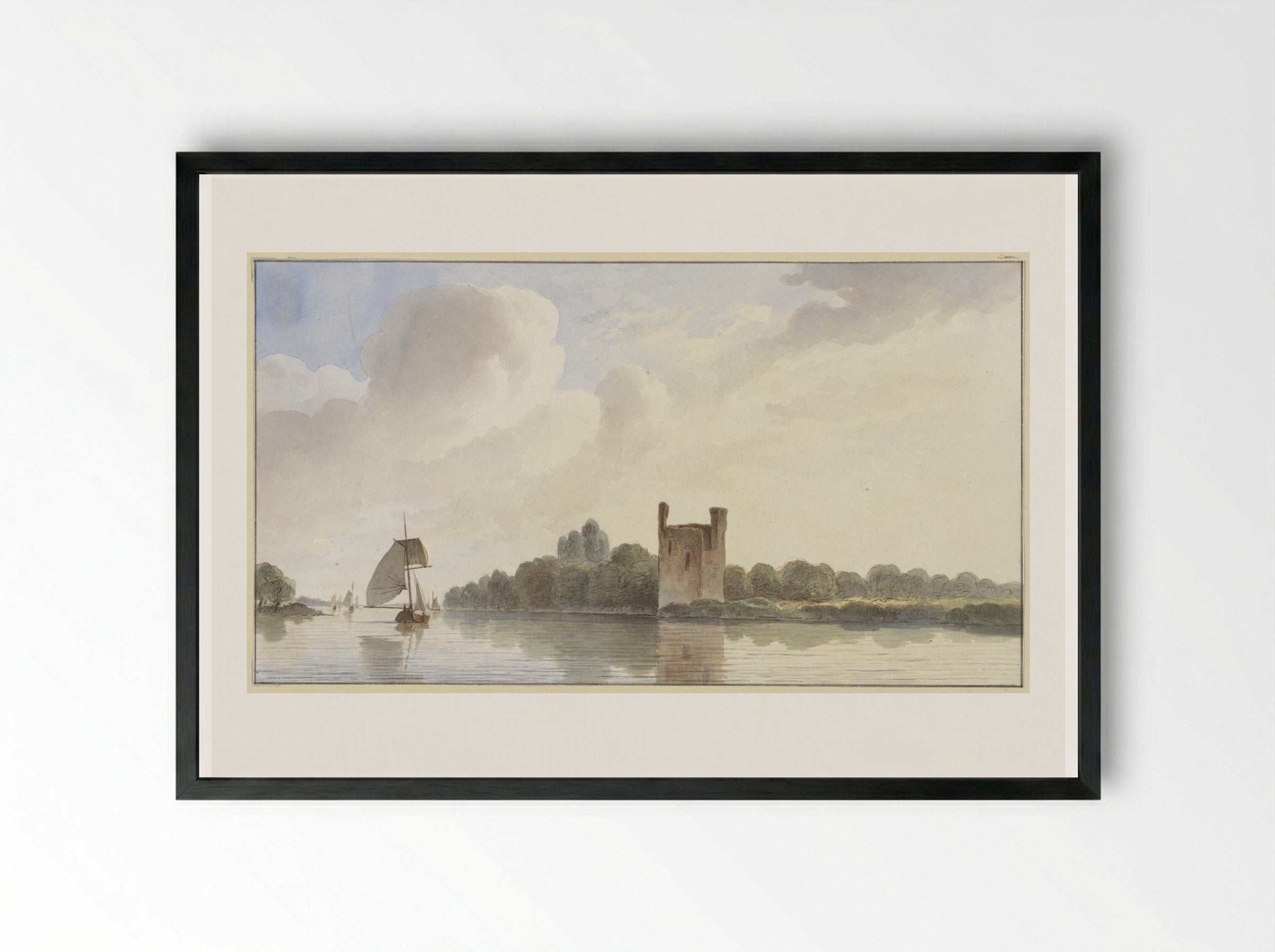 Ruïne van Huis te Merwede bij Dordrecht aan de Maas - Hendrik Abraham Klinkhamer - Framed Print Black