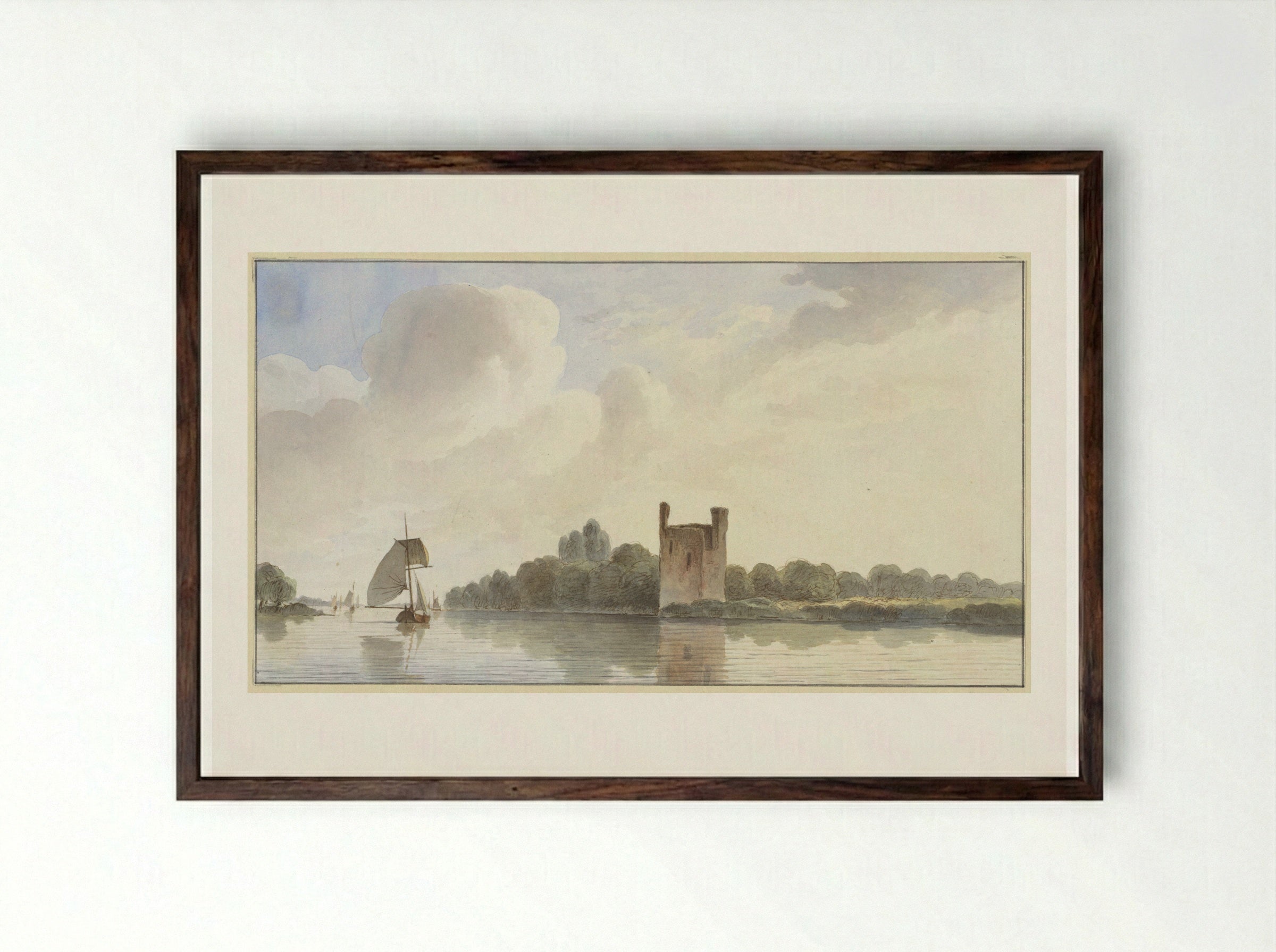 Ruïne van Huis te Merwede bij Dordrecht aan de Maas - Hendrik Abraham Klinkhamer - Framed Print Dark Wood