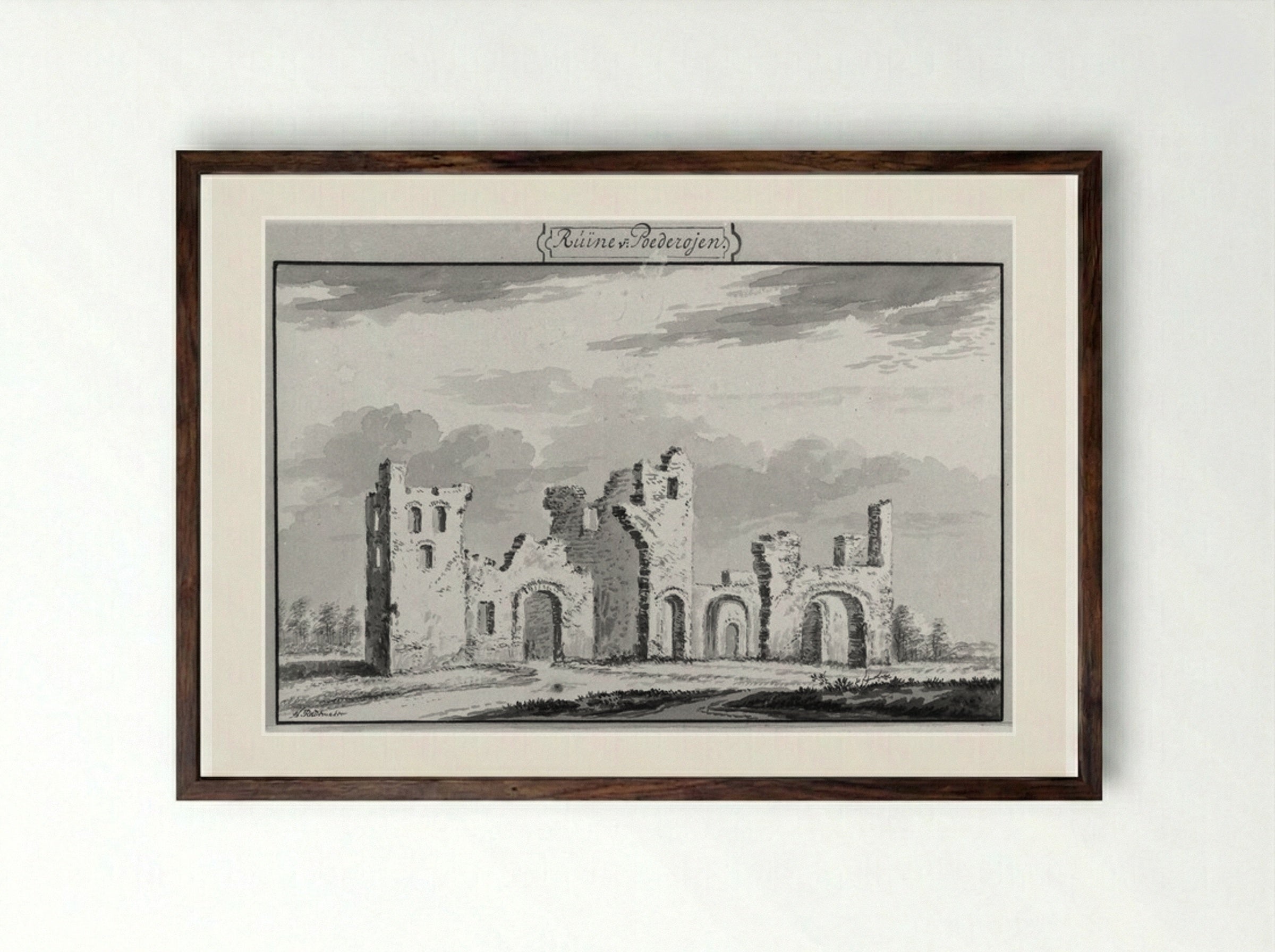 Ruïne van Poederoijen - Abraham Rademaker - Framed Print Dark Wood