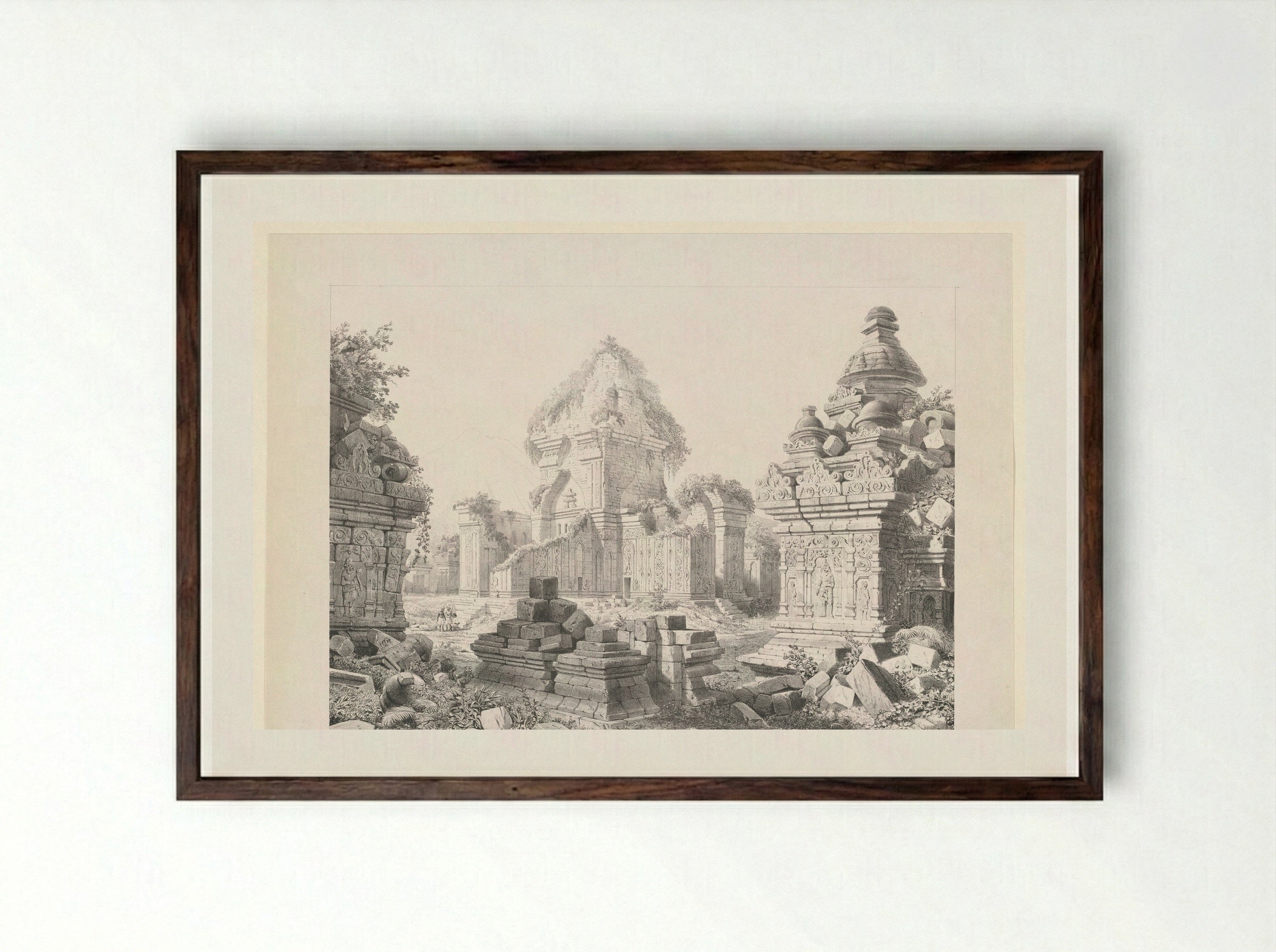 Ruïne van Tjandi Sewoe - Cornelis Springer - Framed Print Dark Wood