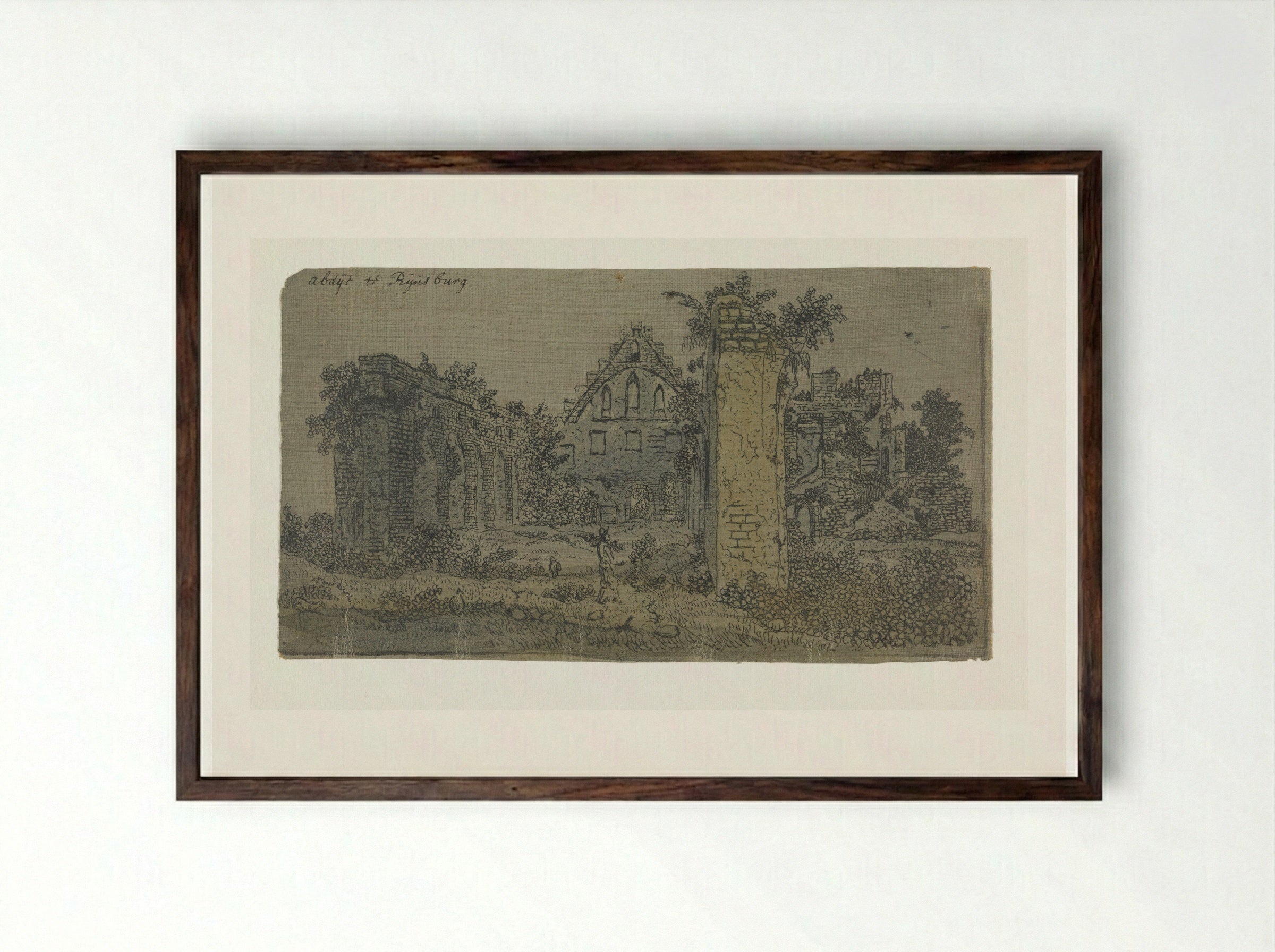 Ruïne van de abdij van Rijnsburg, kleine versie - Hercules Segers - Framed Print Dark Wood