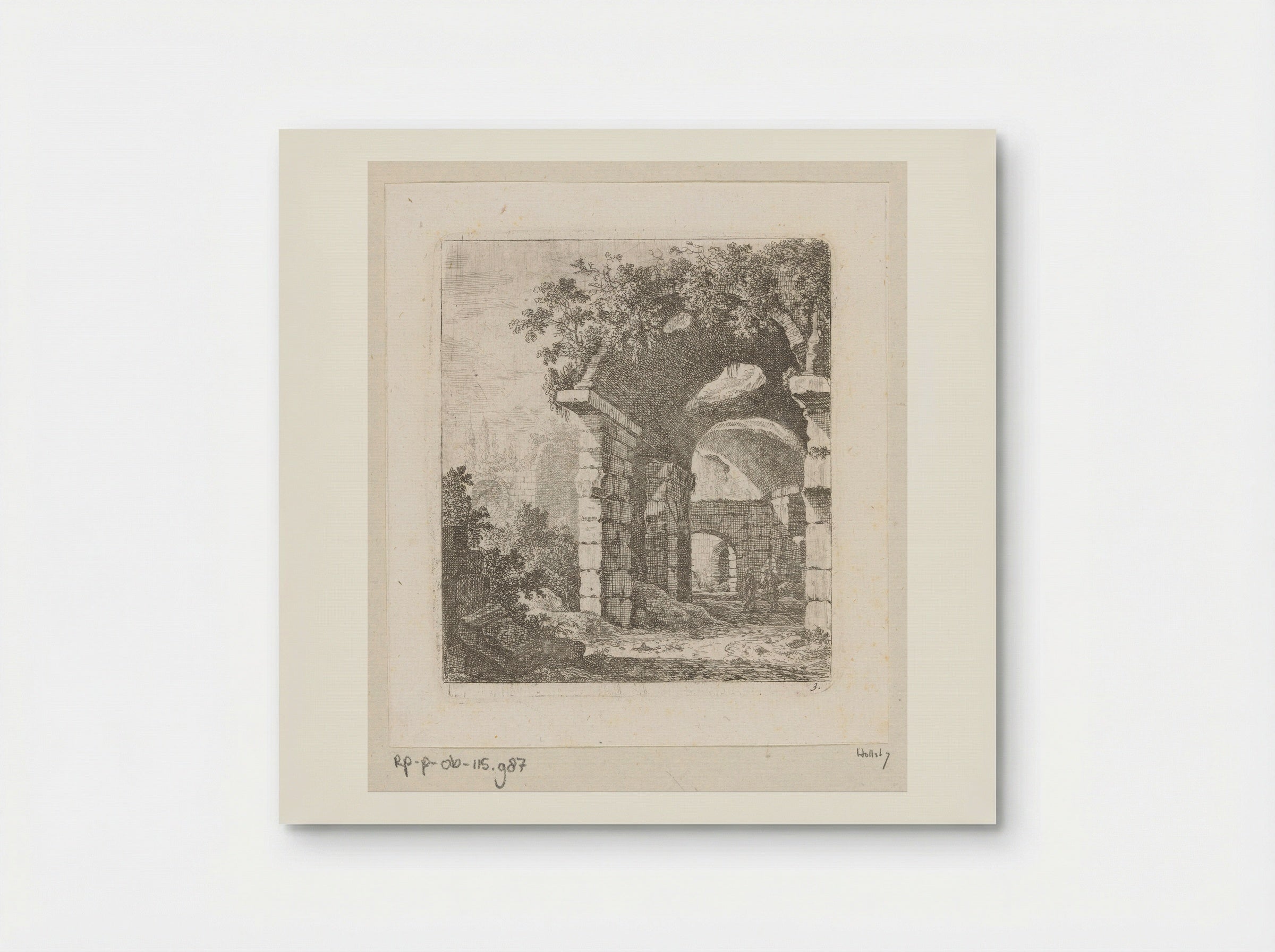 Ruïne van een portico met twee mannen - Johann Franz Ermels - Poster