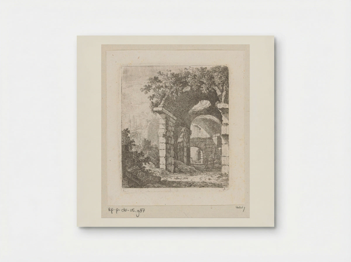 Ruïne van een portico met twee mannen - Johann Franz Ermels - Poster