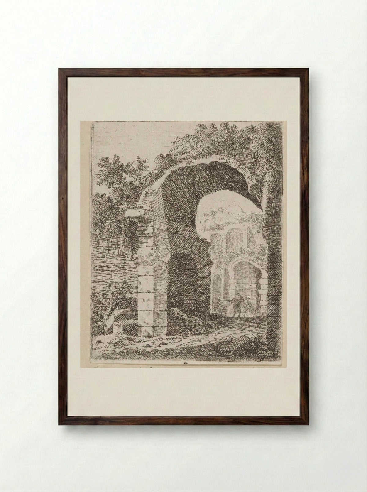 Ruïne van een portico - Johann Franz Ermels - Framed Print Dark Wood