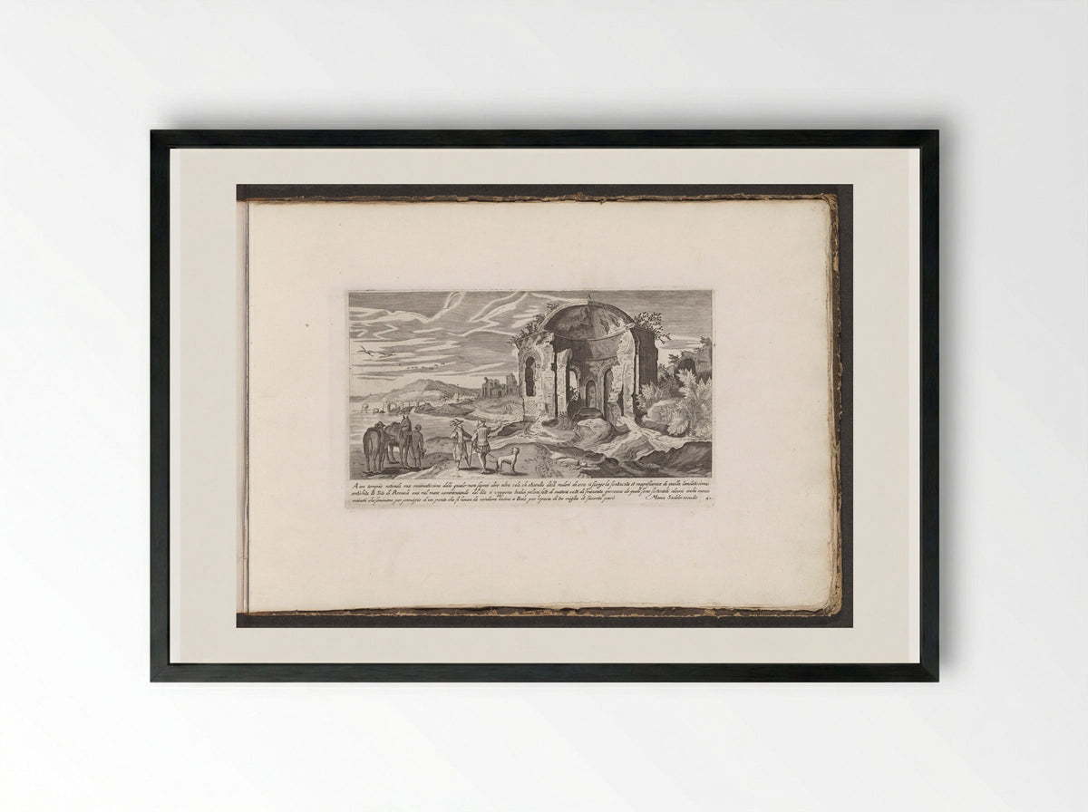 Ruïne van een tempel bij Pozzuoli - Giovanni Giacomo de' Rossi - Framed Print Black