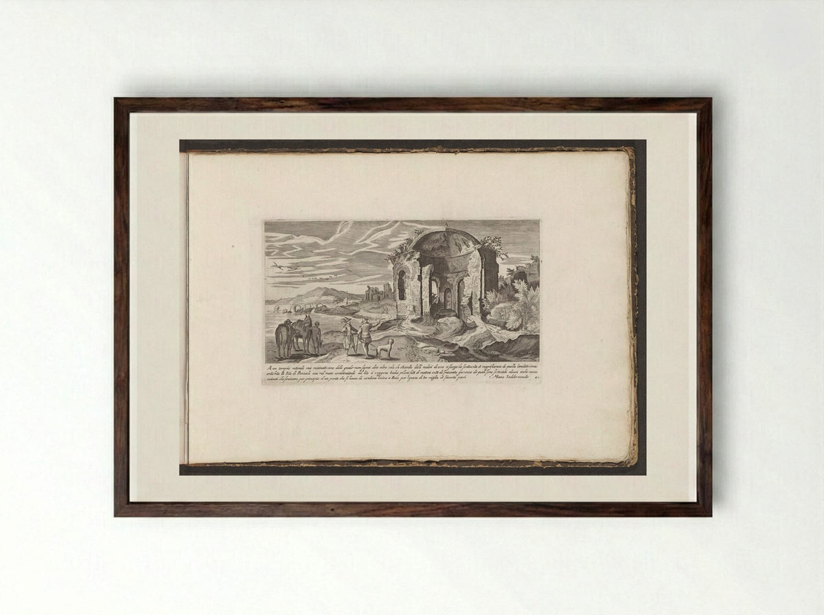 Ruïne van een tempel bij Pozzuoli - Giovanni Giacomo de' Rossi - Framed Print Dark Wood