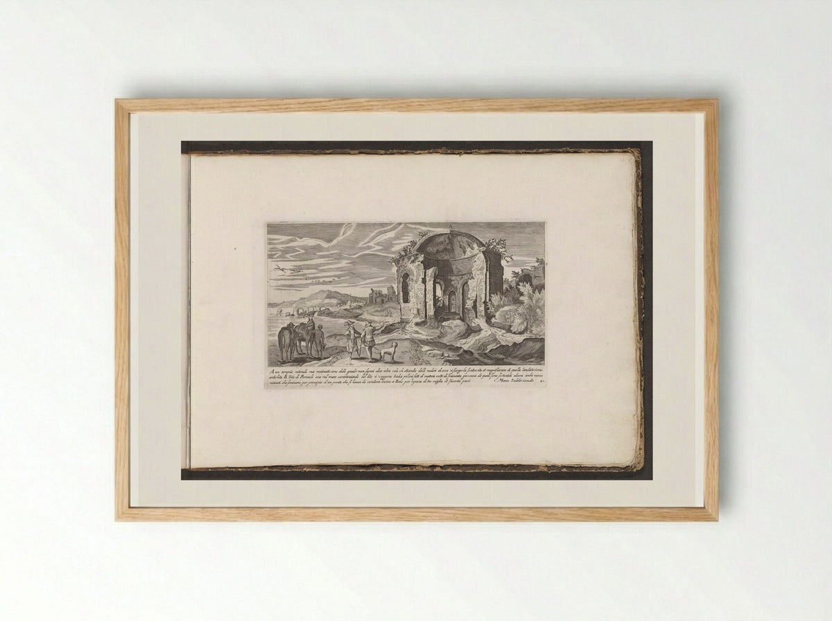 Ruïne van een tempel bij Pozzuoli - Giovanni Giacomo de' Rossi - Framed Print Wood