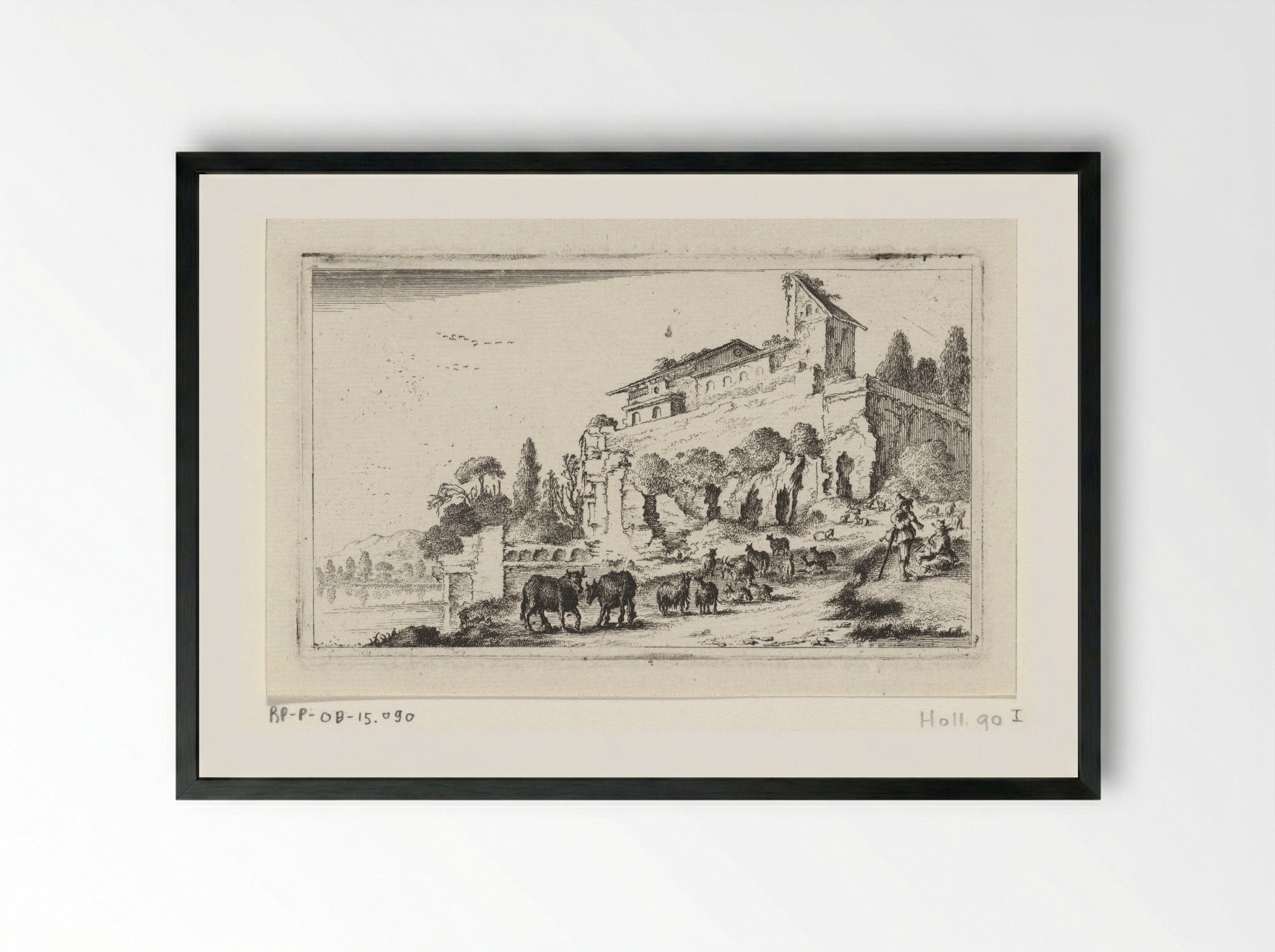 Ruïne van een villa op een heuvel - Gillis van Scheyndel (I) - Framed Print Black
