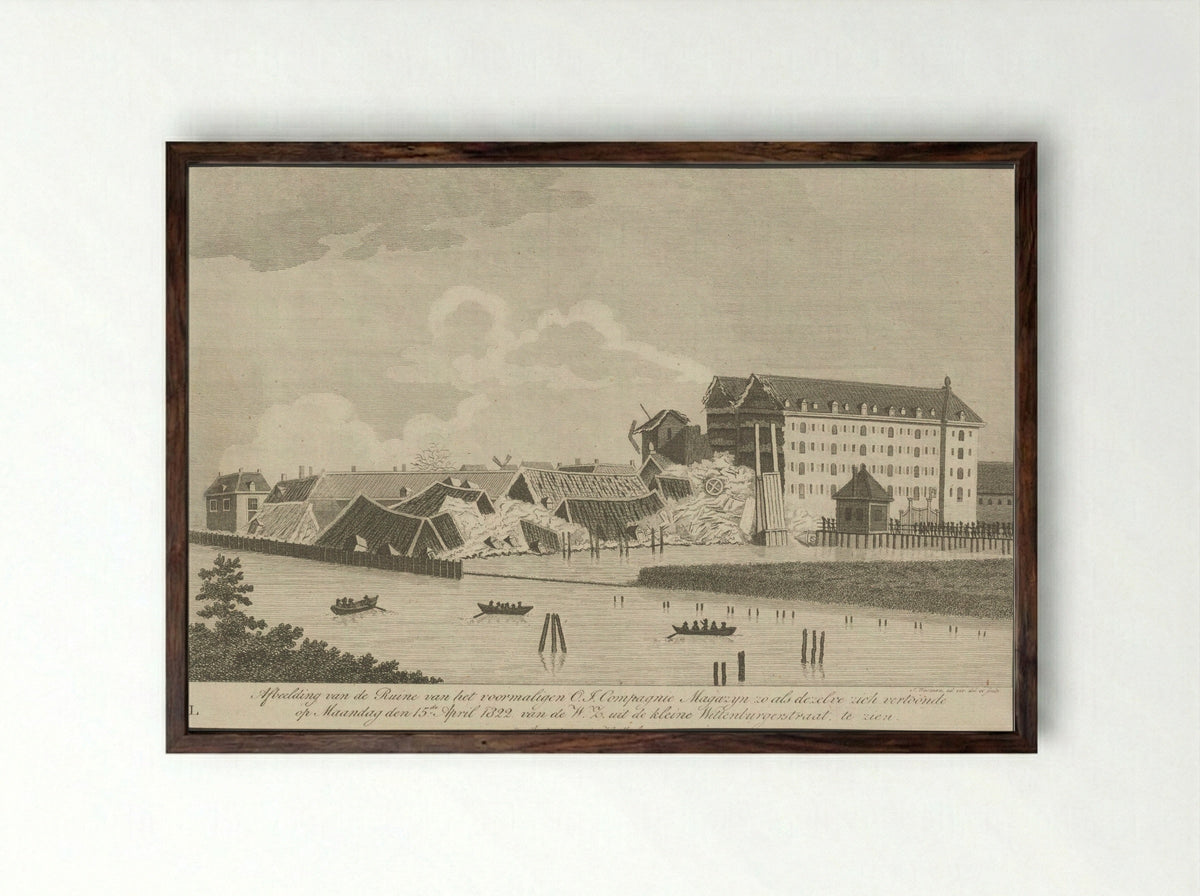 Ruïne van het Oost-Indisch Zeemagazijn te Amsterdam - Jacobus Wijsman - Framed Print Dark Wood