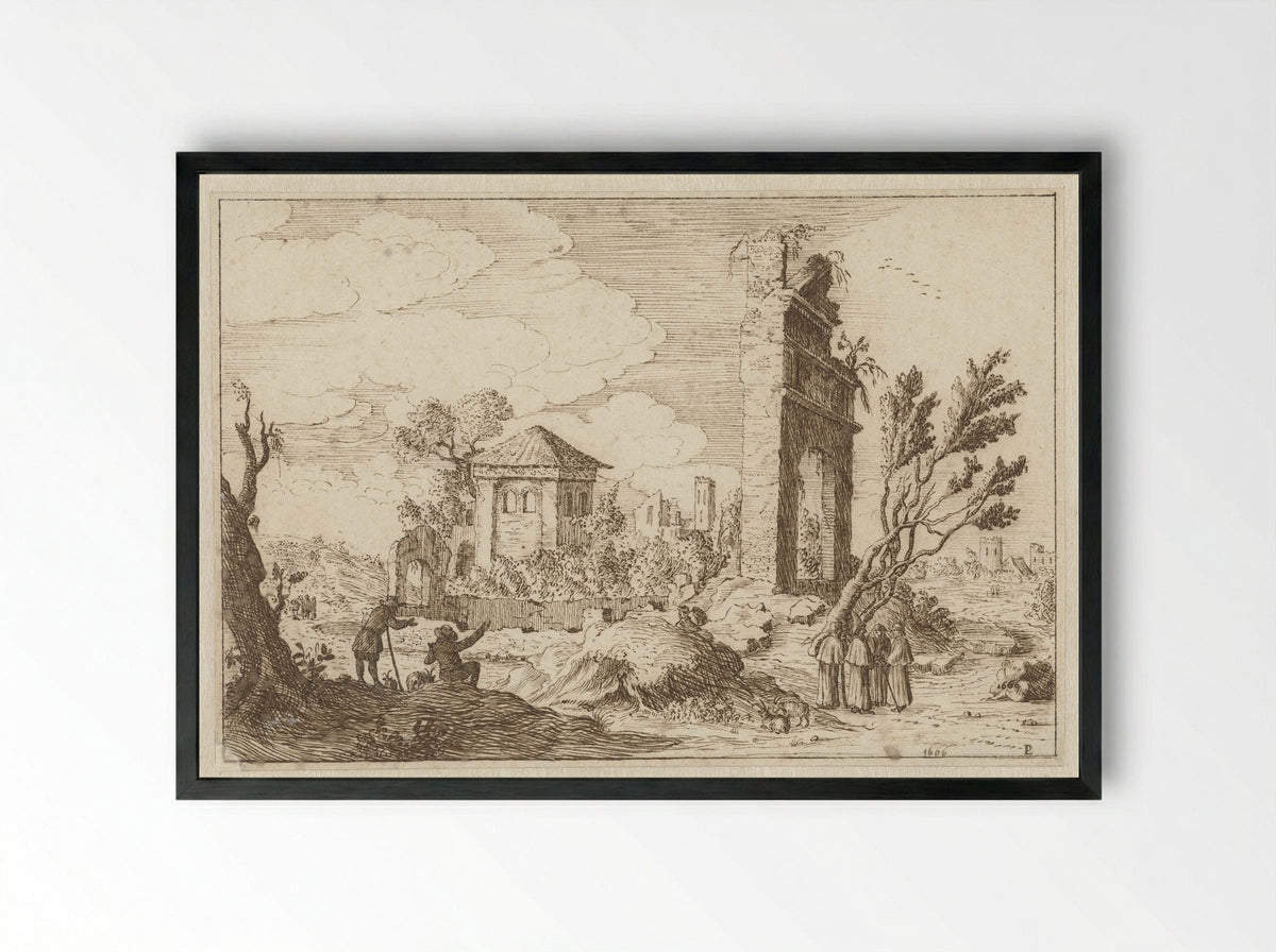 Ruïnelandschap in Italië - Monogrammist PL - Framed Print Black