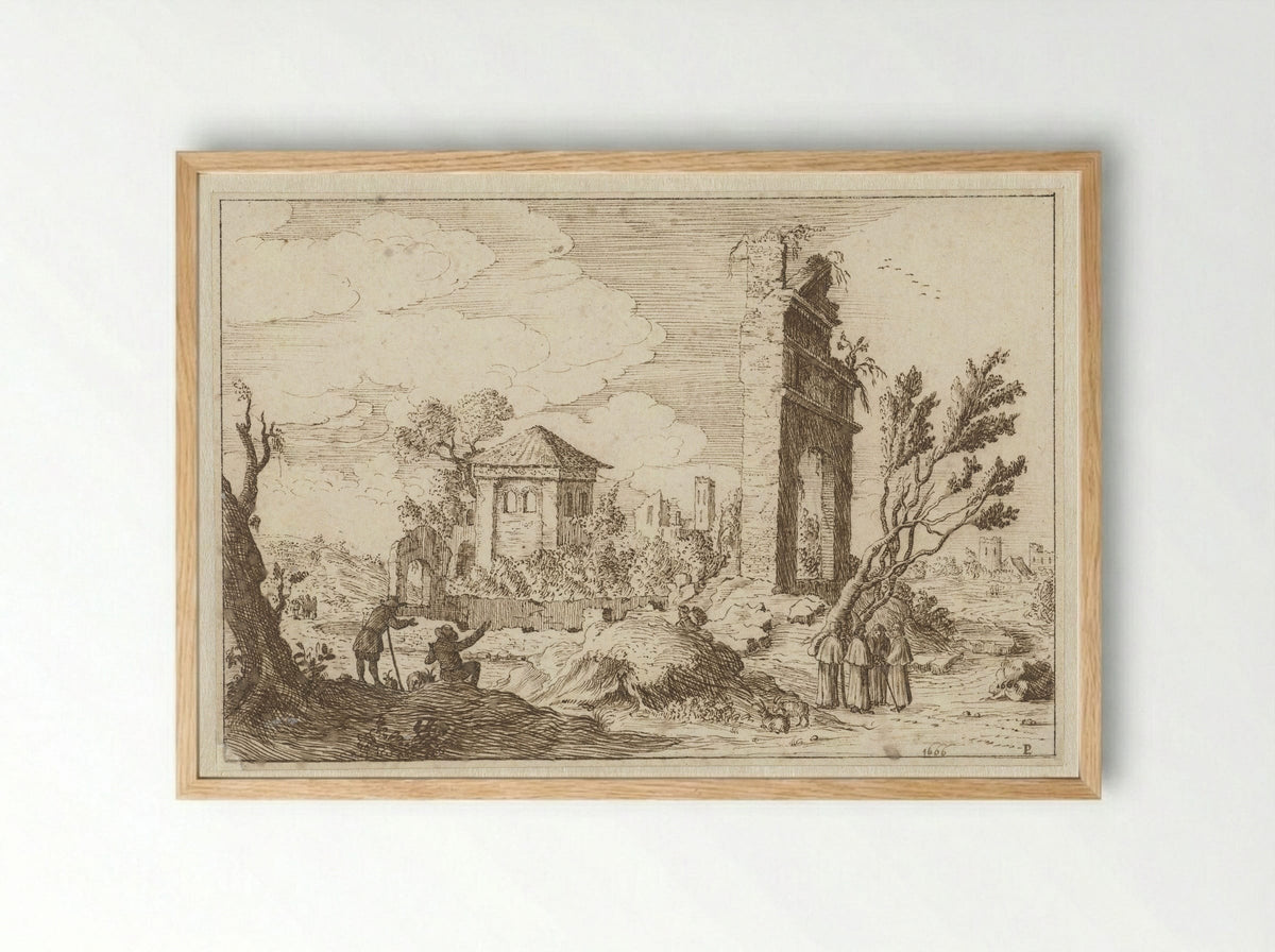 Ruïnelandschap in Italië - Monogrammist PL - Framed Print Wood
