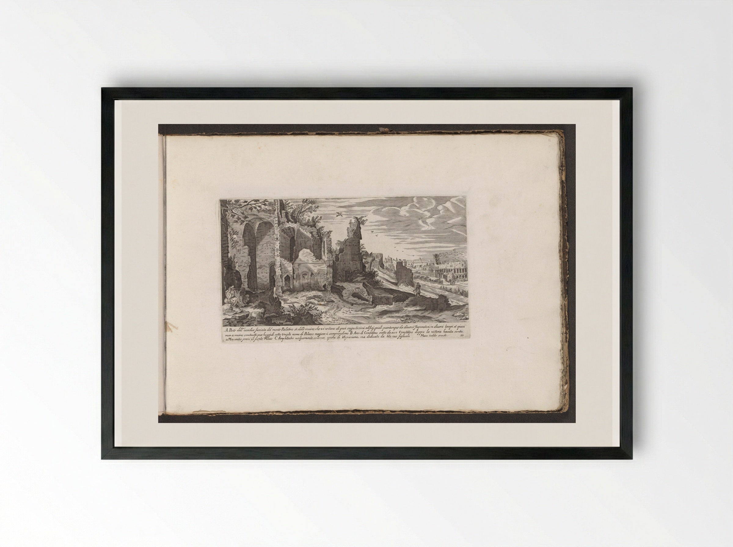 Ruïnes op de hellingen van de Palatijn, rechts het Colosseum - Giovanni Giacomo de' Rossi - Framed Print Black