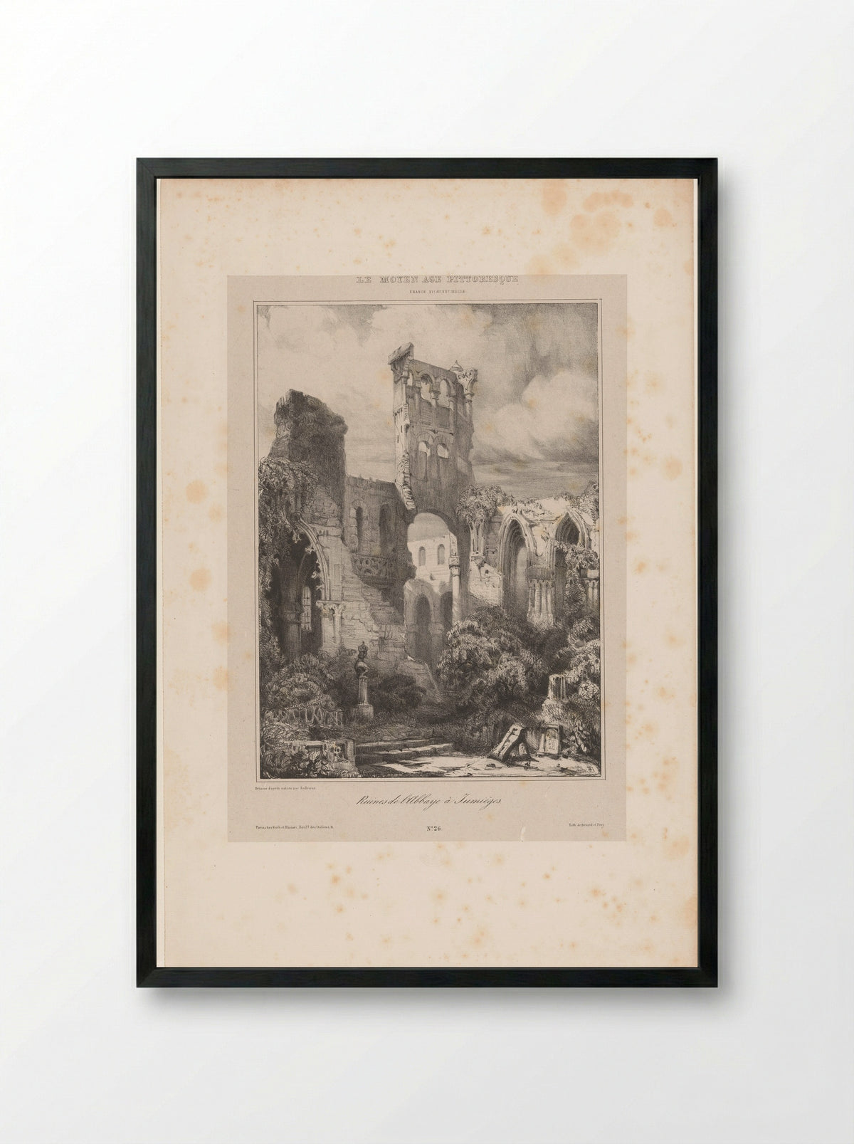 Ruïnes van de abdij van Jumièges - Léon Auguste Asselineau - Framed Print Black