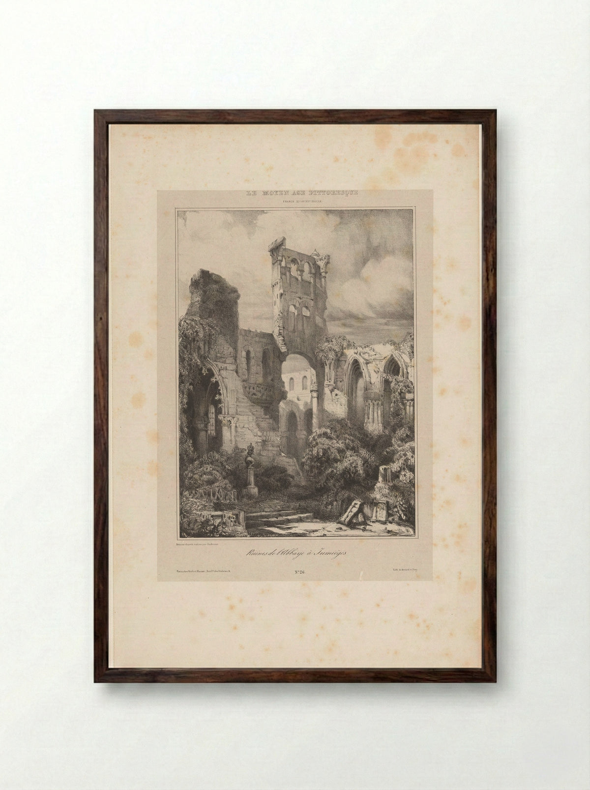 Ruïnes van de abdij van Jumièges - Léon Auguste Asselineau - Framed Print Dark Wood