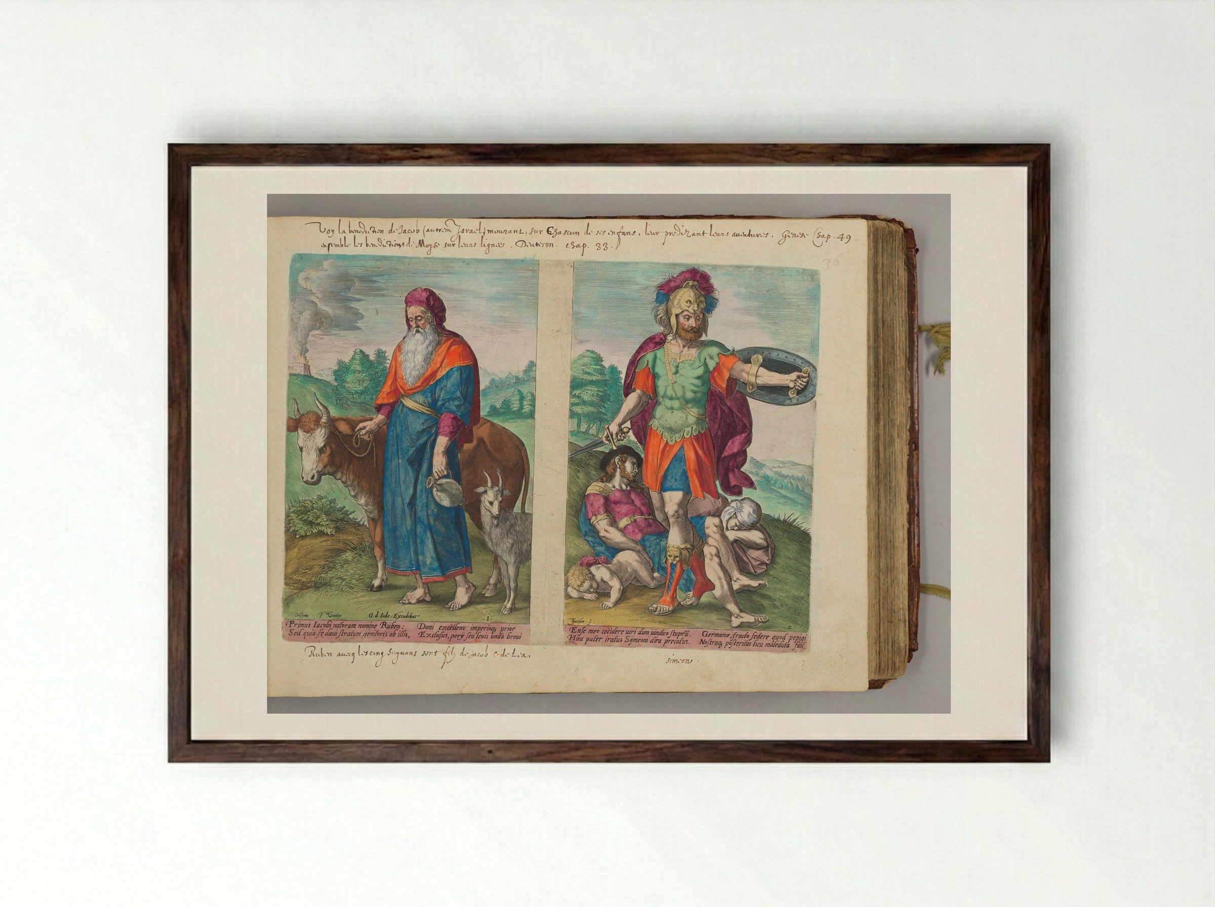 Ruben and Simeon - Johann Sadeler I - Framed Print Dark Wood