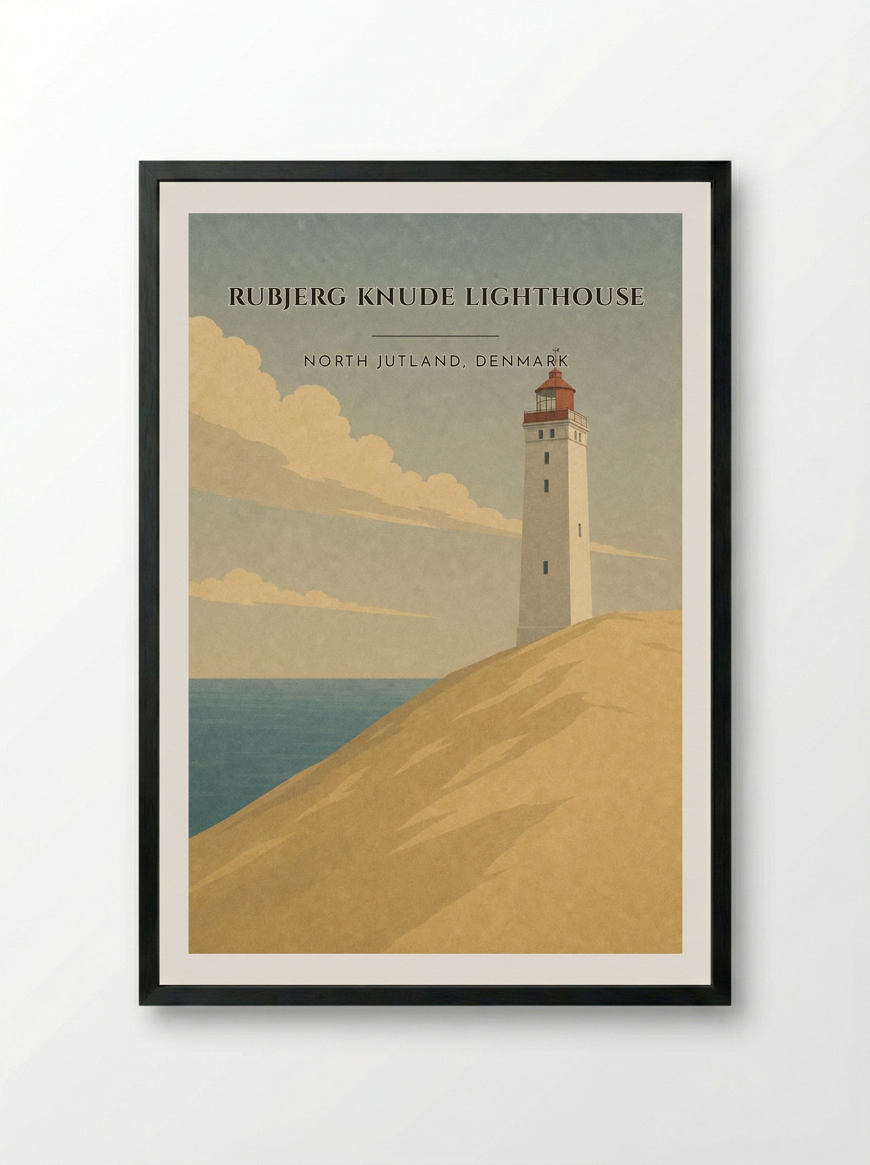 Rubjerg Knude Lighthouse Travel Poster Artwork - Framed Print Black