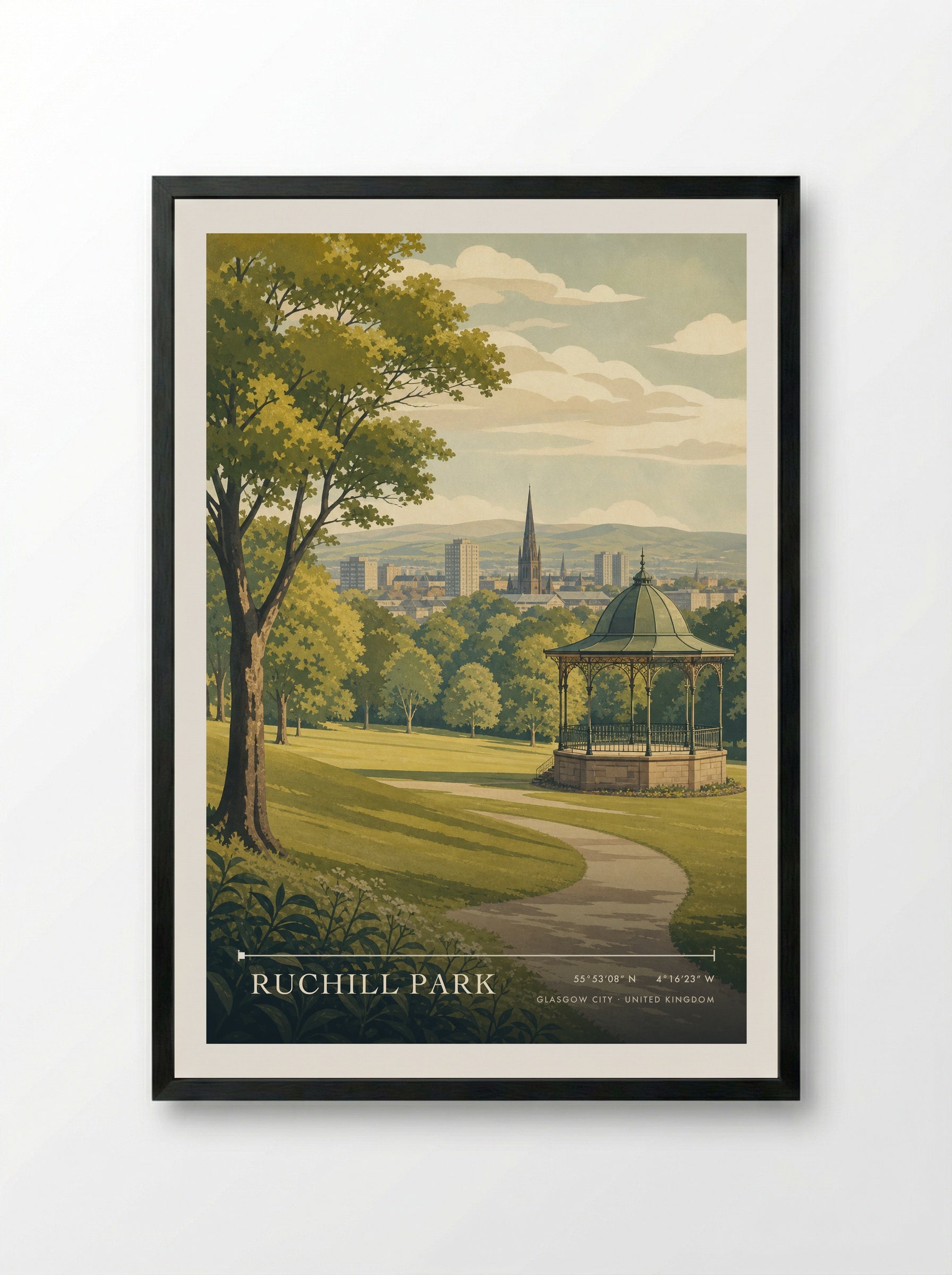 Ruchill Park Glasgow City United Kingdom Travel Poster - Framed Print Black