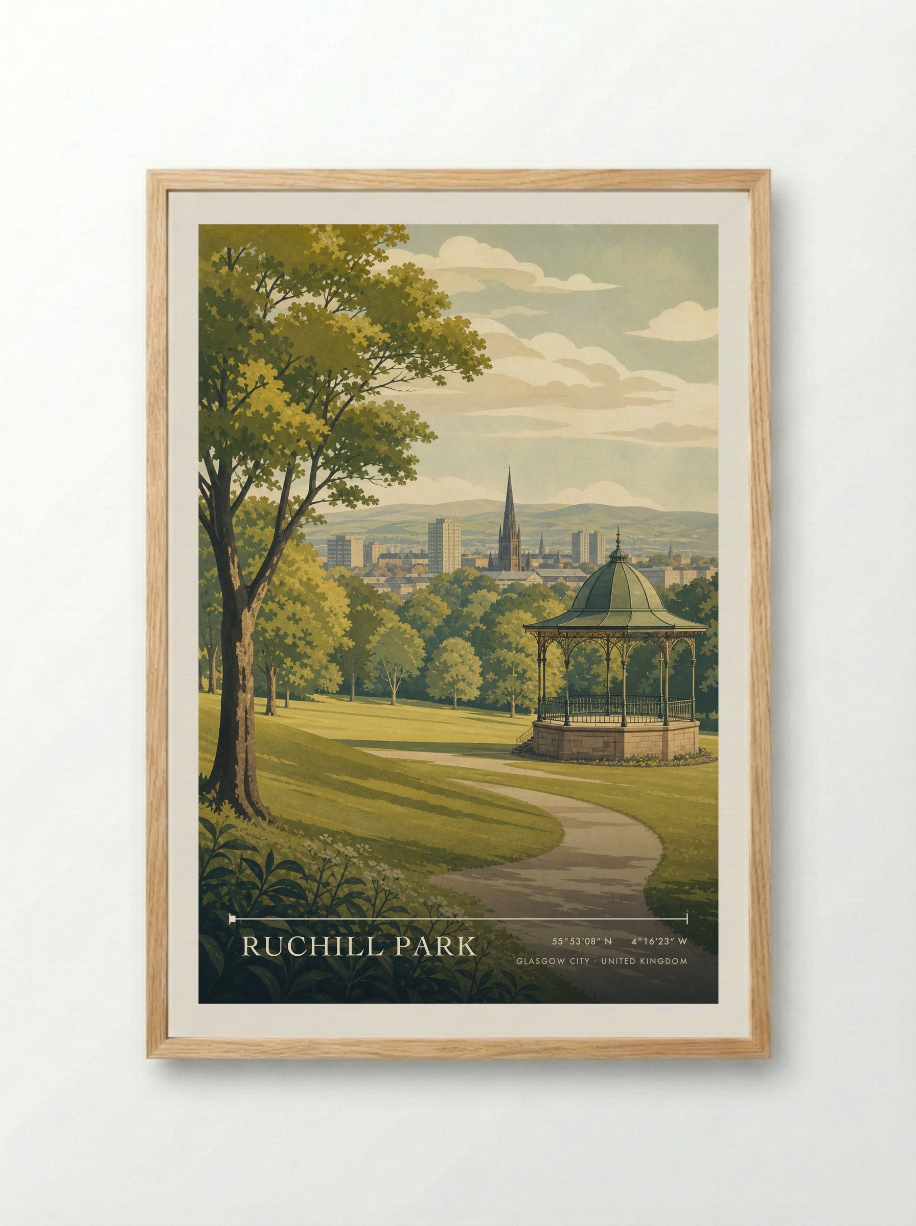 Ruchill Park Glasgow City United Kingdom Travel Poster - Framed Print Wood
