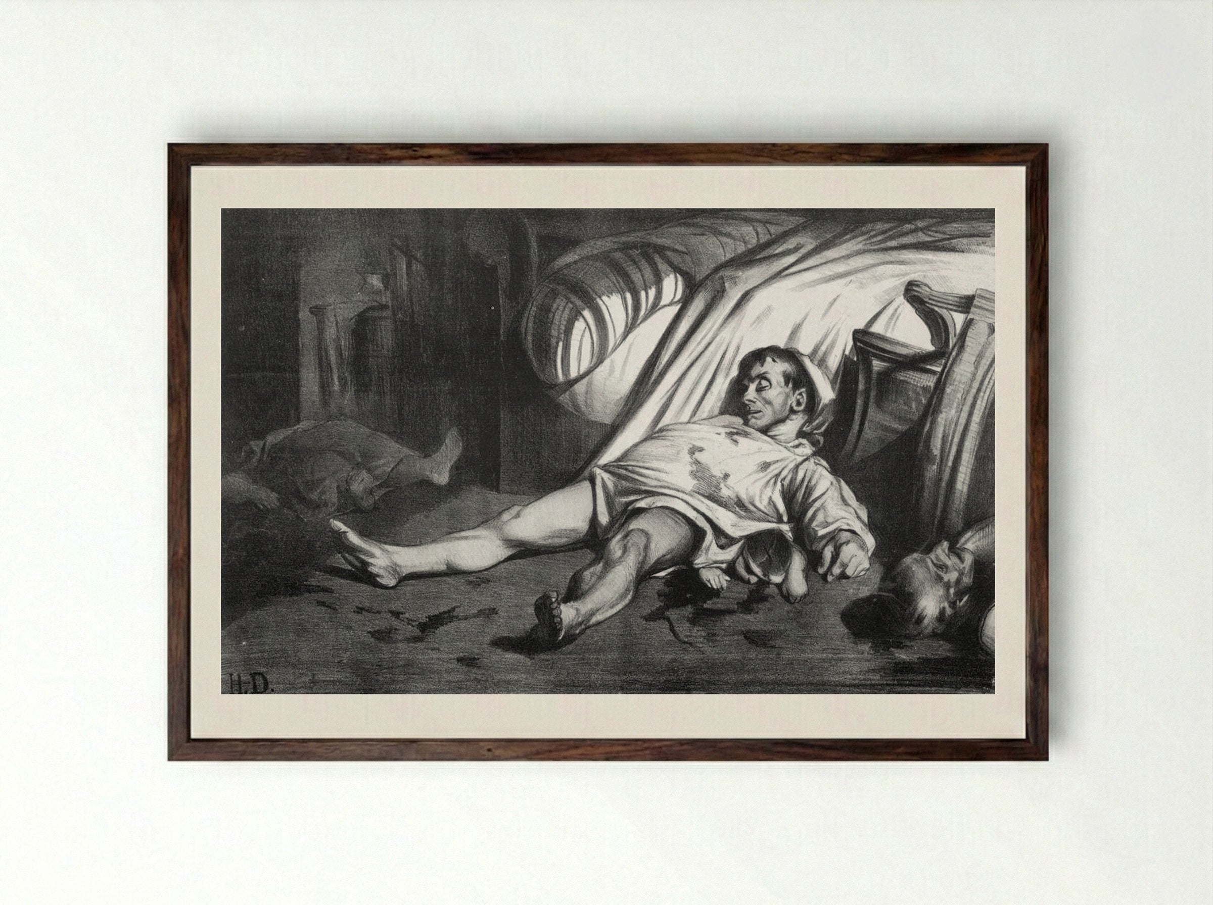 Rue Transnonain, April 15, 1834 - Honoré-Victorin Daumier - Framed Print Dark Wood