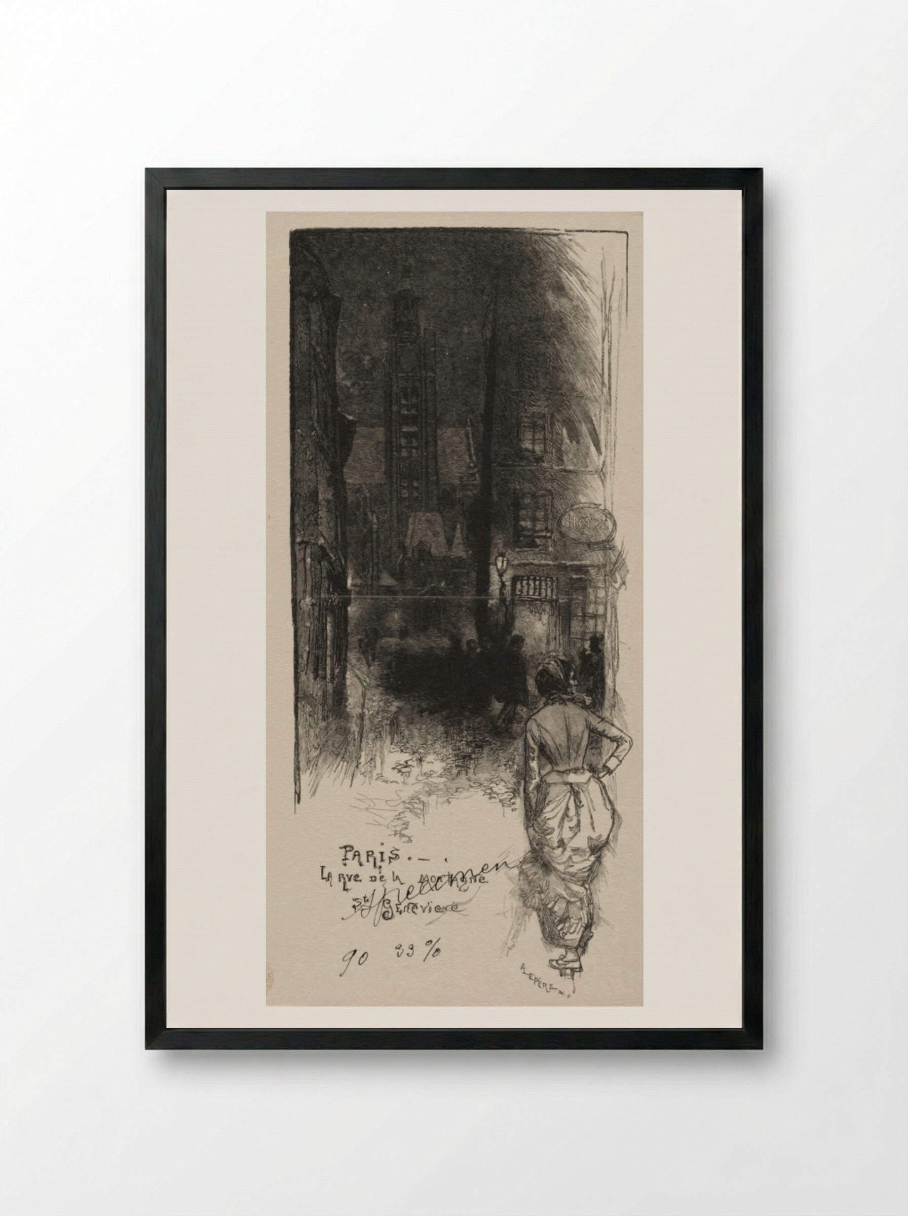 Rue de la Montagne, St. Geneviève - Auguste Louis Lepère - Framed Print Black