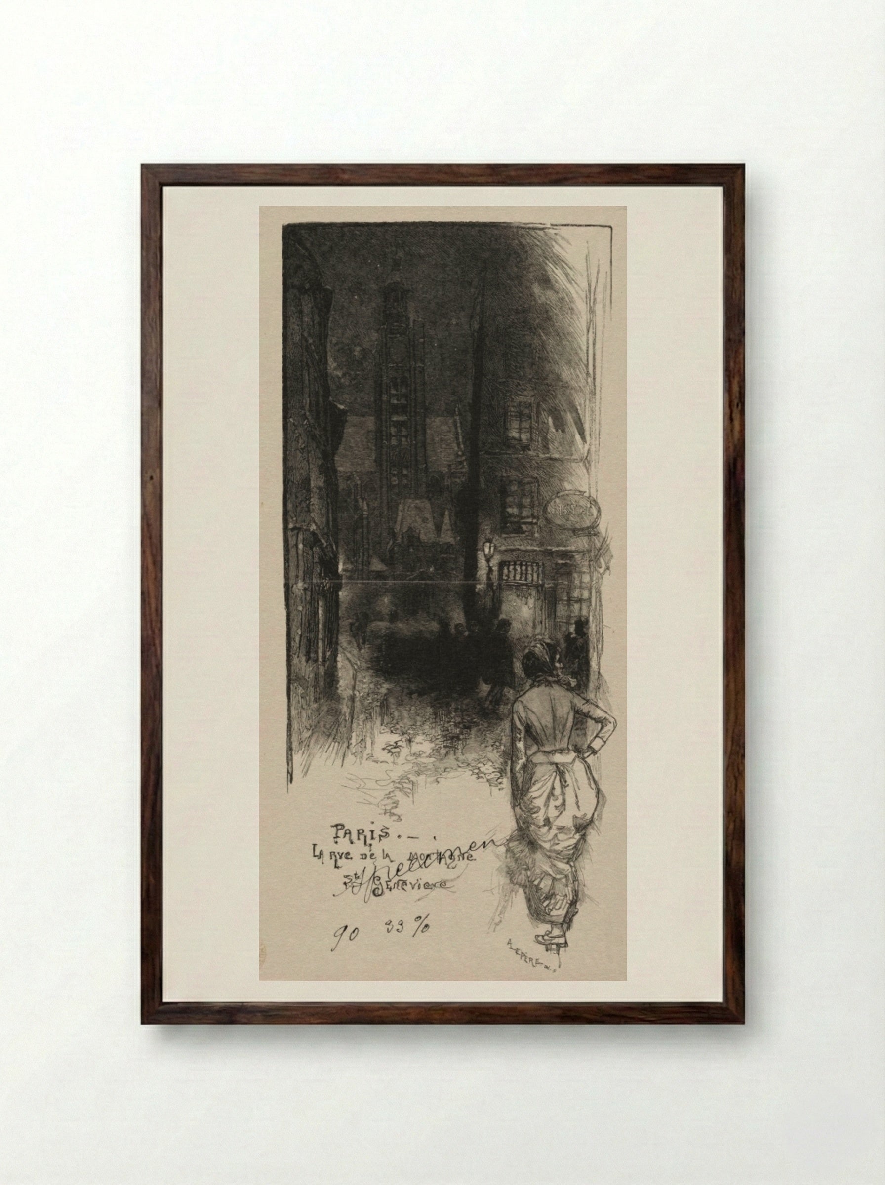 Rue de la Montagne, St. Geneviève - Auguste Louis Lepère - Framed Print Dark Wood