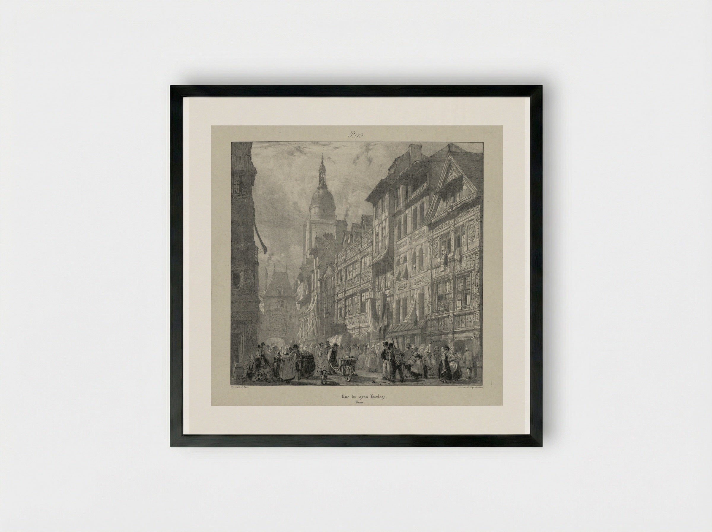 Rue du Gros Horloge, Rouen - Richard Parkes Bonington - Framed Print Black