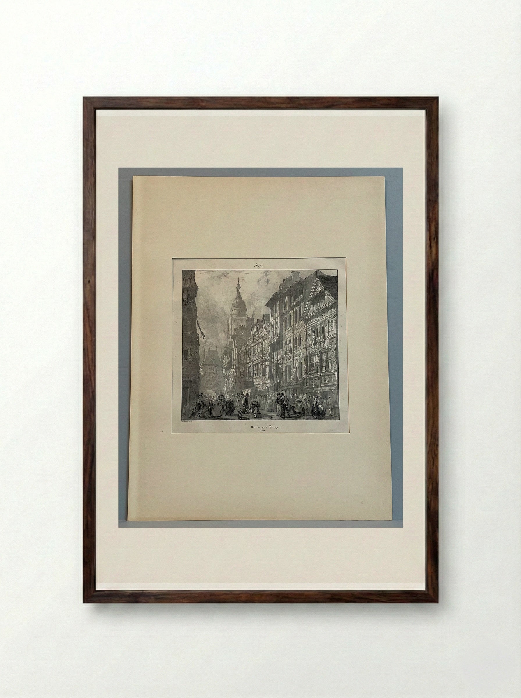 Rue du Gros Horloge, Rouen - Richard Parkes Bonington - Framed Print Dark Wood