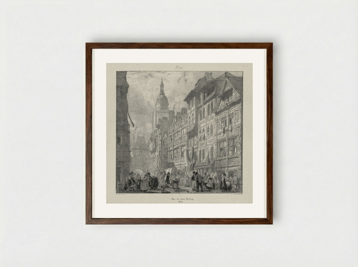 Rue du Gros Horloge, Rouen - Richard Parkes Bonington - Framed Print Dark Wood