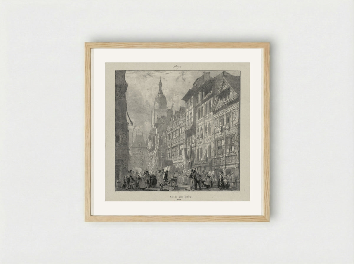 Rue du Gros Horloge, Rouen - Richard Parkes Bonington - Framed Print Wood
