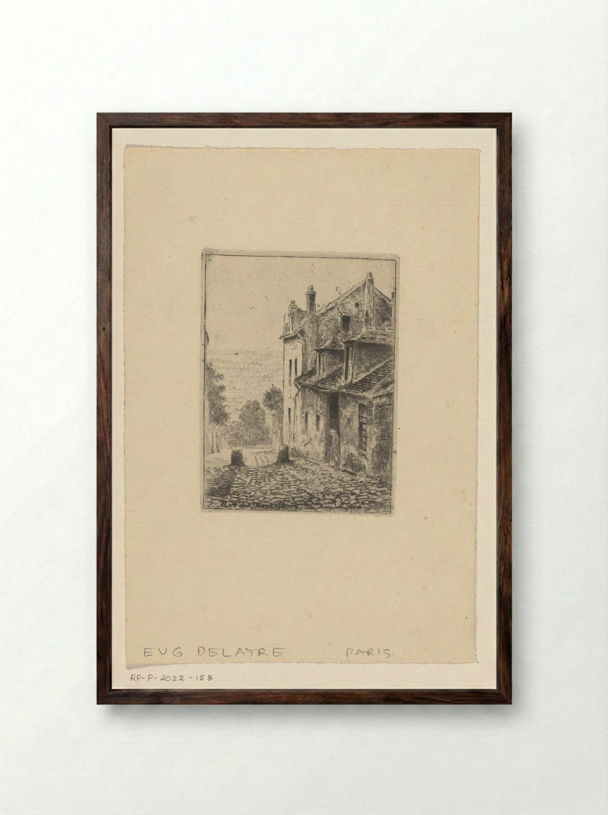 Rue du Mont Cenis (Parijs), omlaag kijkend - Eugène Delâtre - Framed Print Dark Wood
