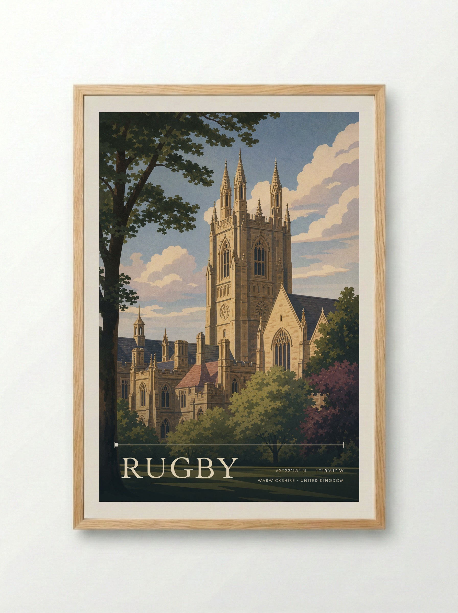 Rugby Warwickshire United Kingdom Travel Poster - Framed Print Wood