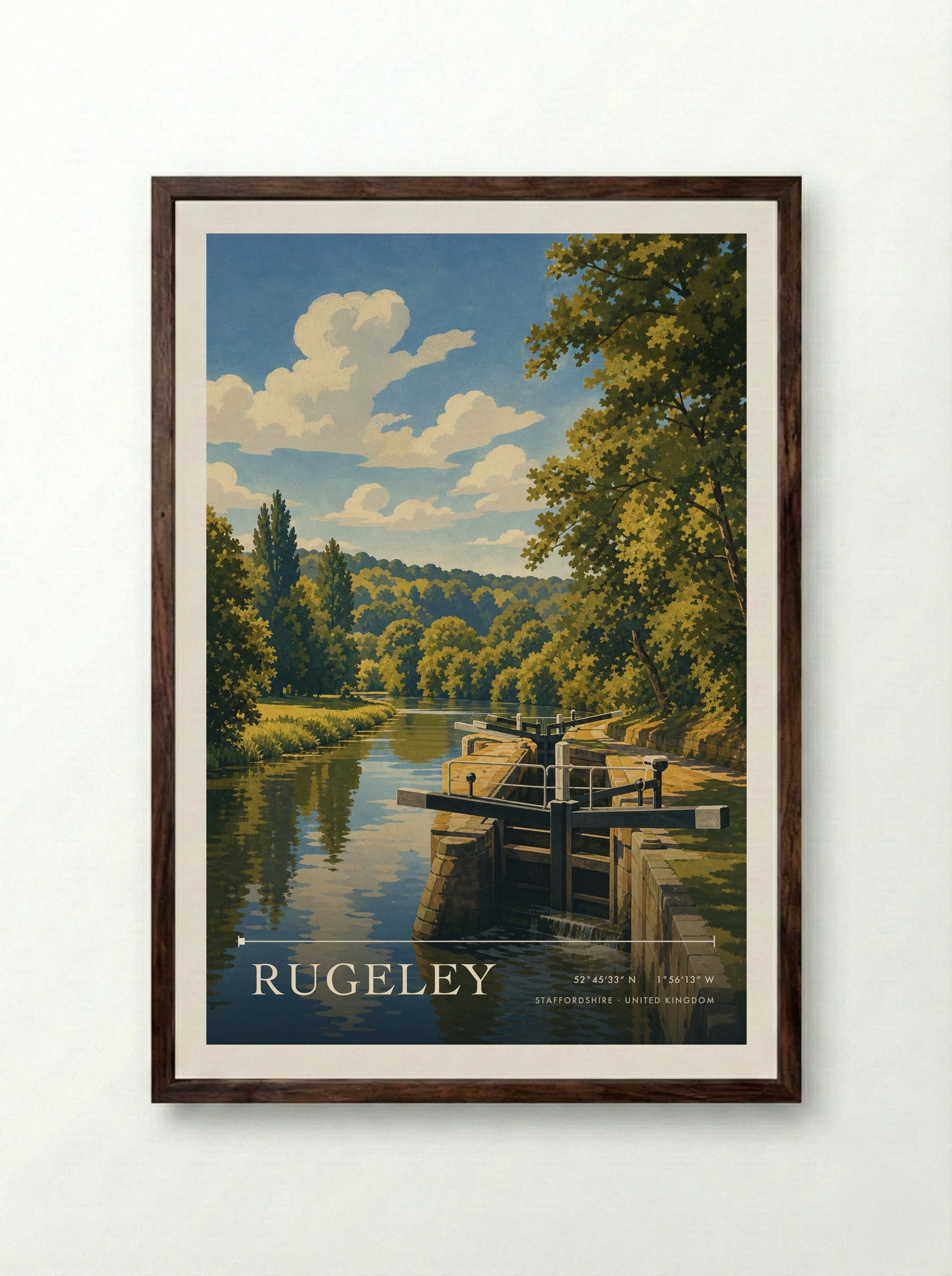 Rugeley Staffordshire United Kingdom Travel Poster - Framed Print Dark Wood