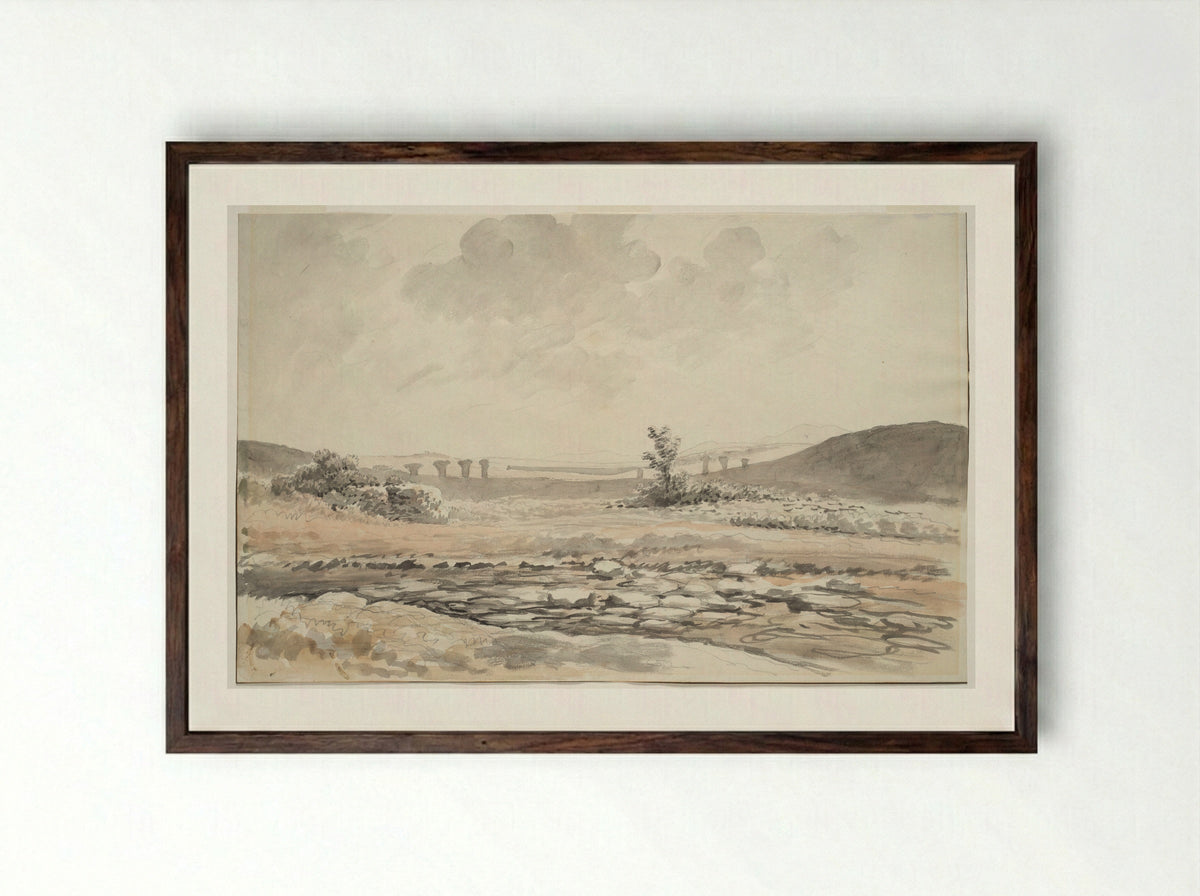 Ruin of an Aqueduct on the Road to Cori, Italy - Carlo Labruzzi - Framed Print Dark Wood