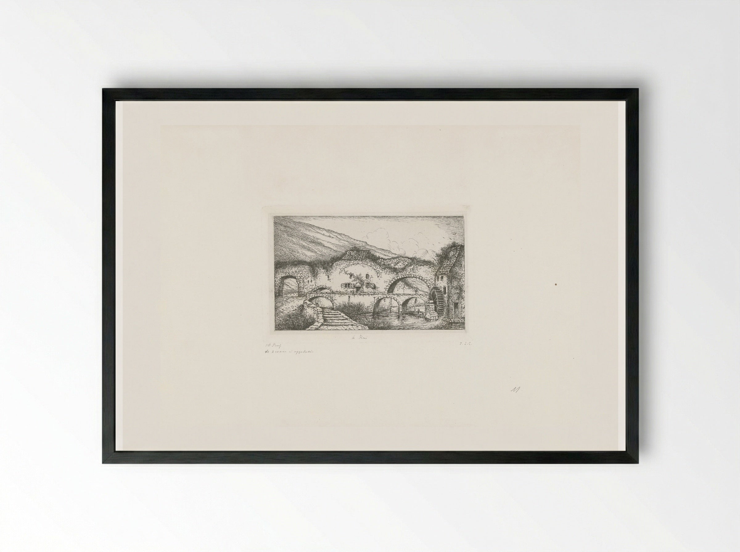 Ruine met watermolen - Jacobus Ludovicus Cornet - Framed Print Black
