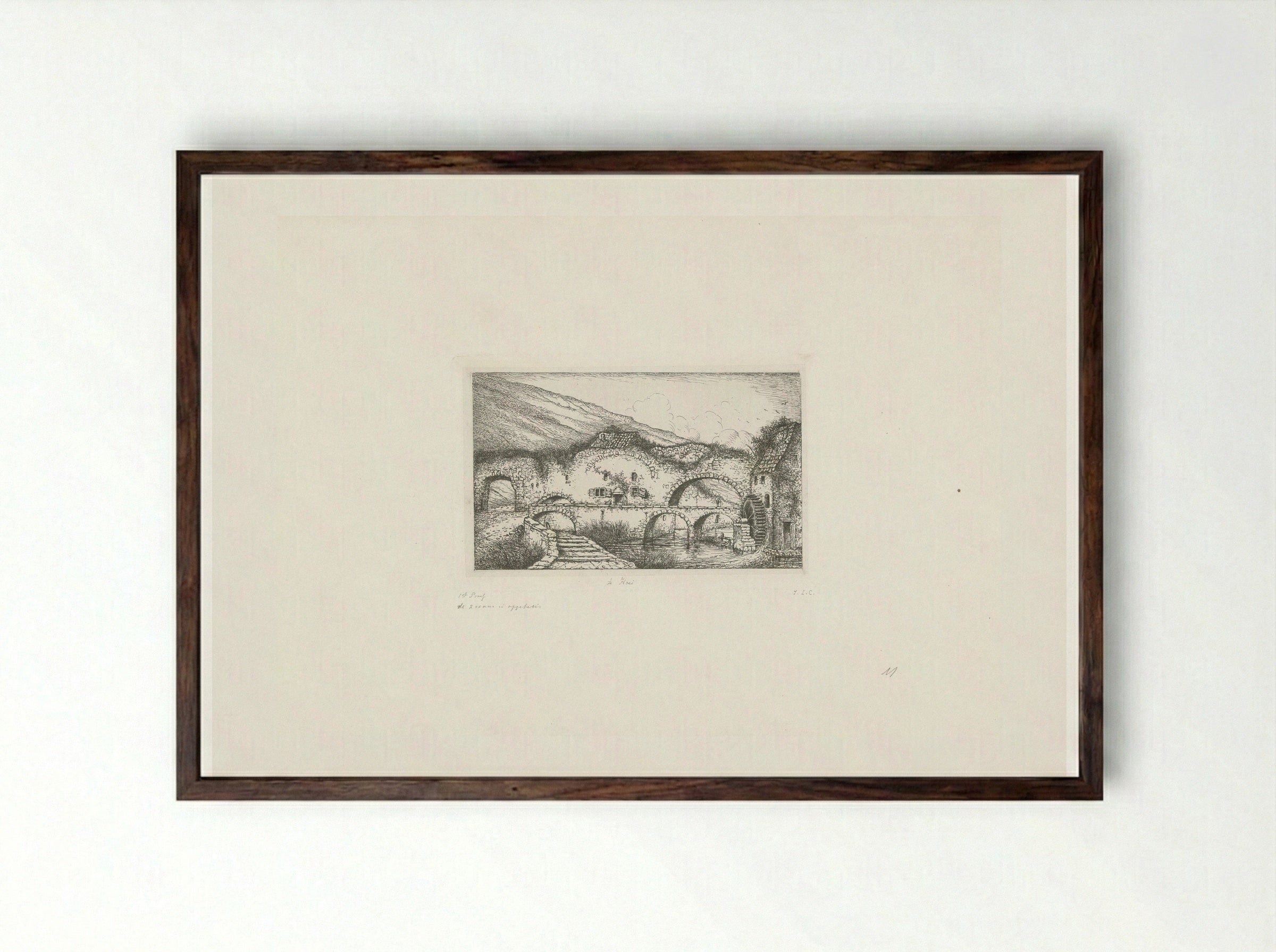 Ruine met watermolen - Jacobus Ludovicus Cornet - Framed Print Dark Wood