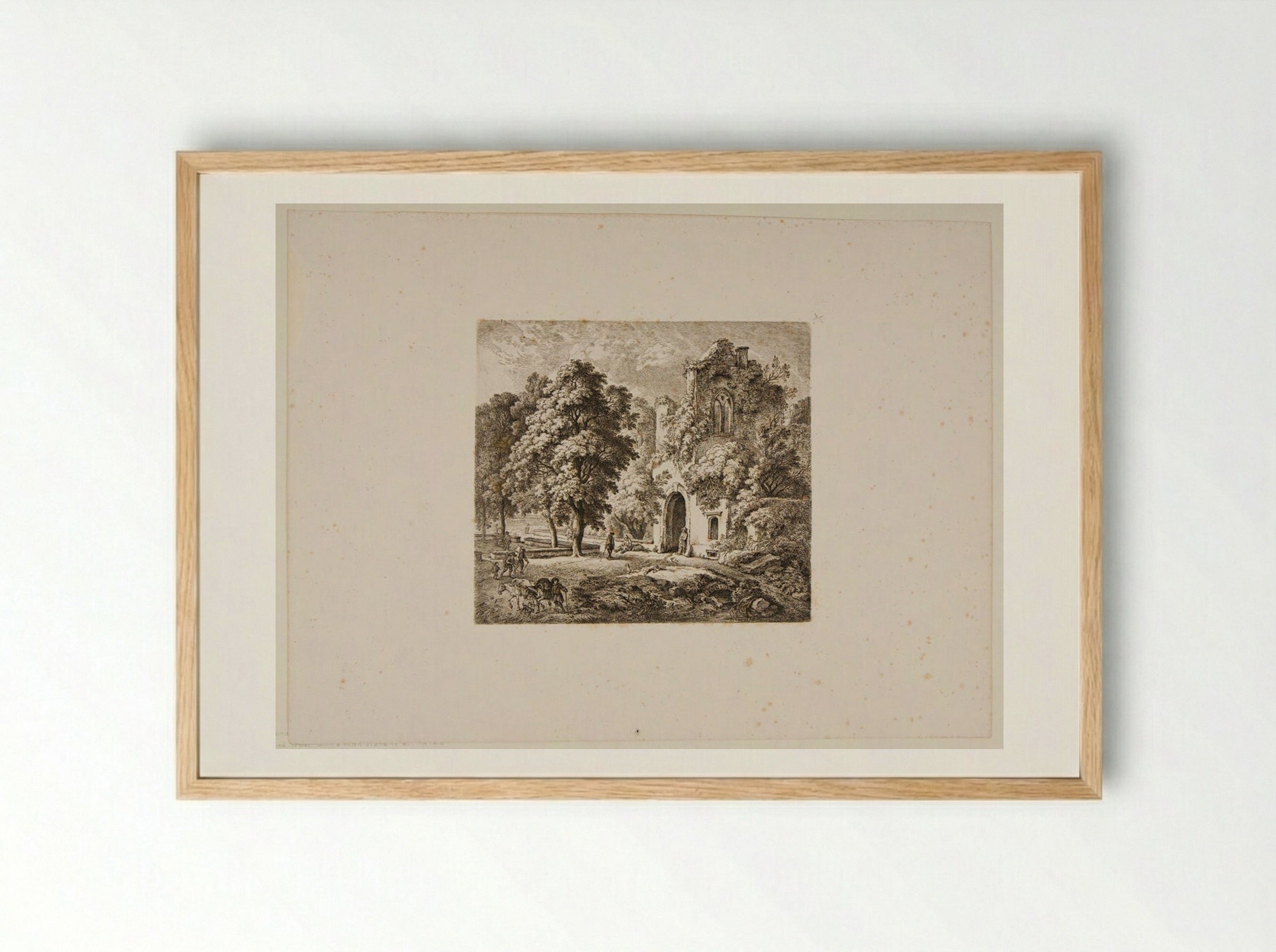 Ruined Tower with Man Standing at the Gate - Ferdinand Kobell - Framed Print Wood