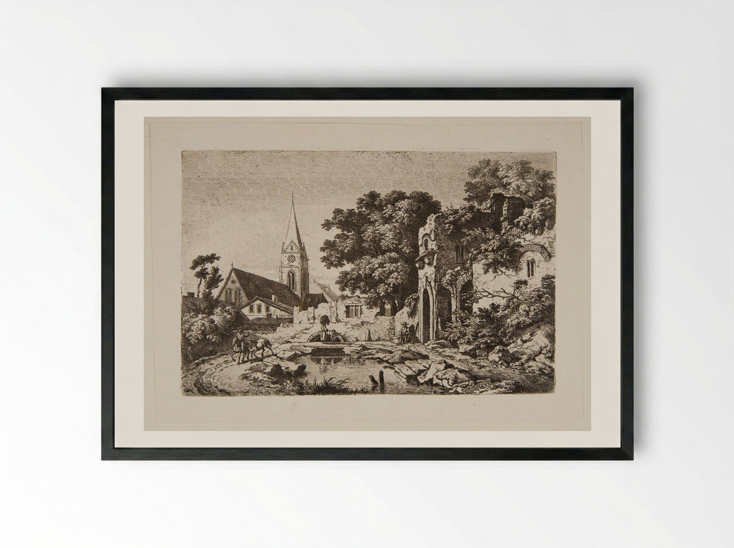 Ruined Walls of an Old Town - Ferdinand Kobell - Framed Print Black