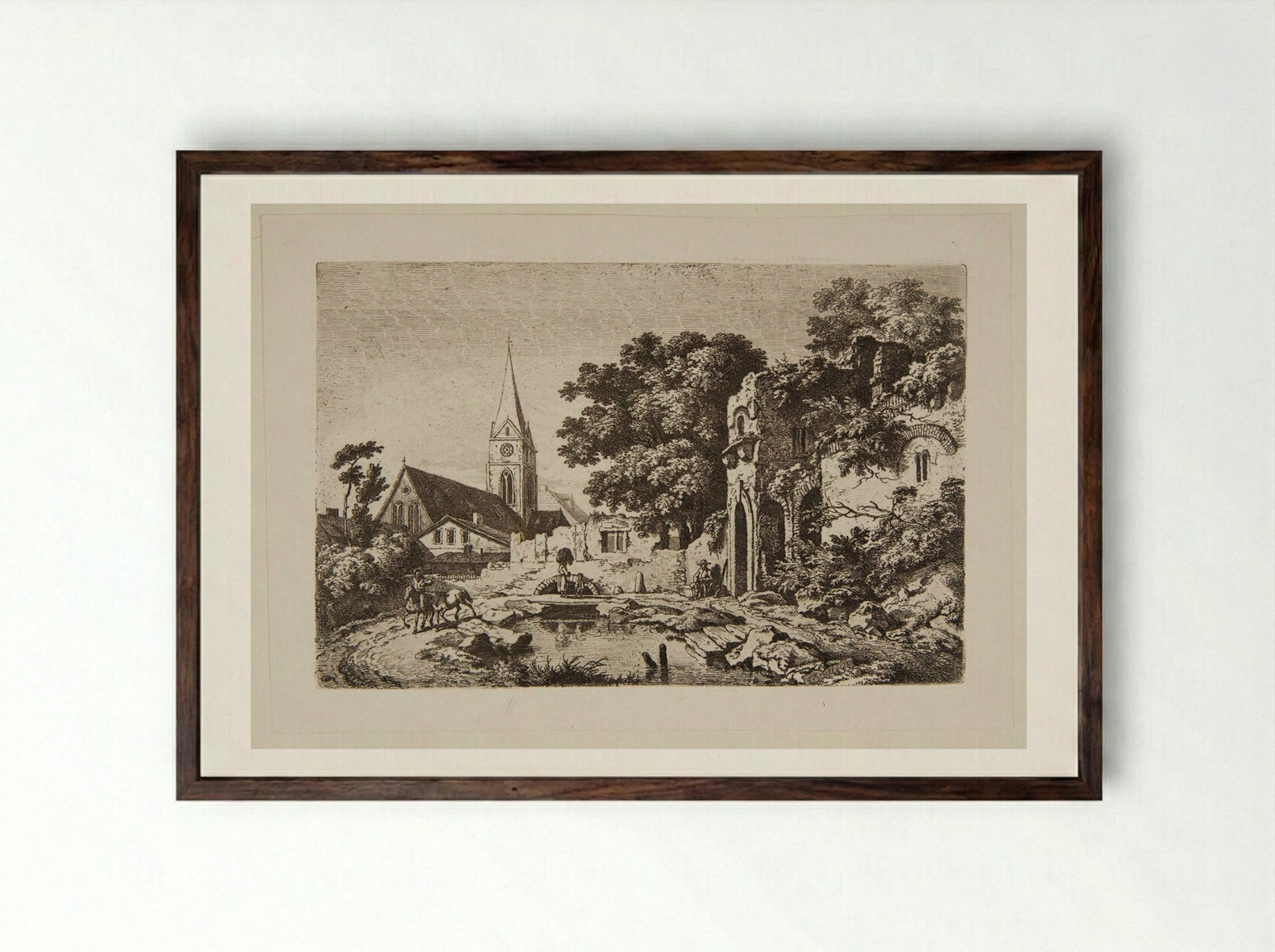 Ruined Walls of an Old Town - Ferdinand Kobell - Framed Print Dark Wood