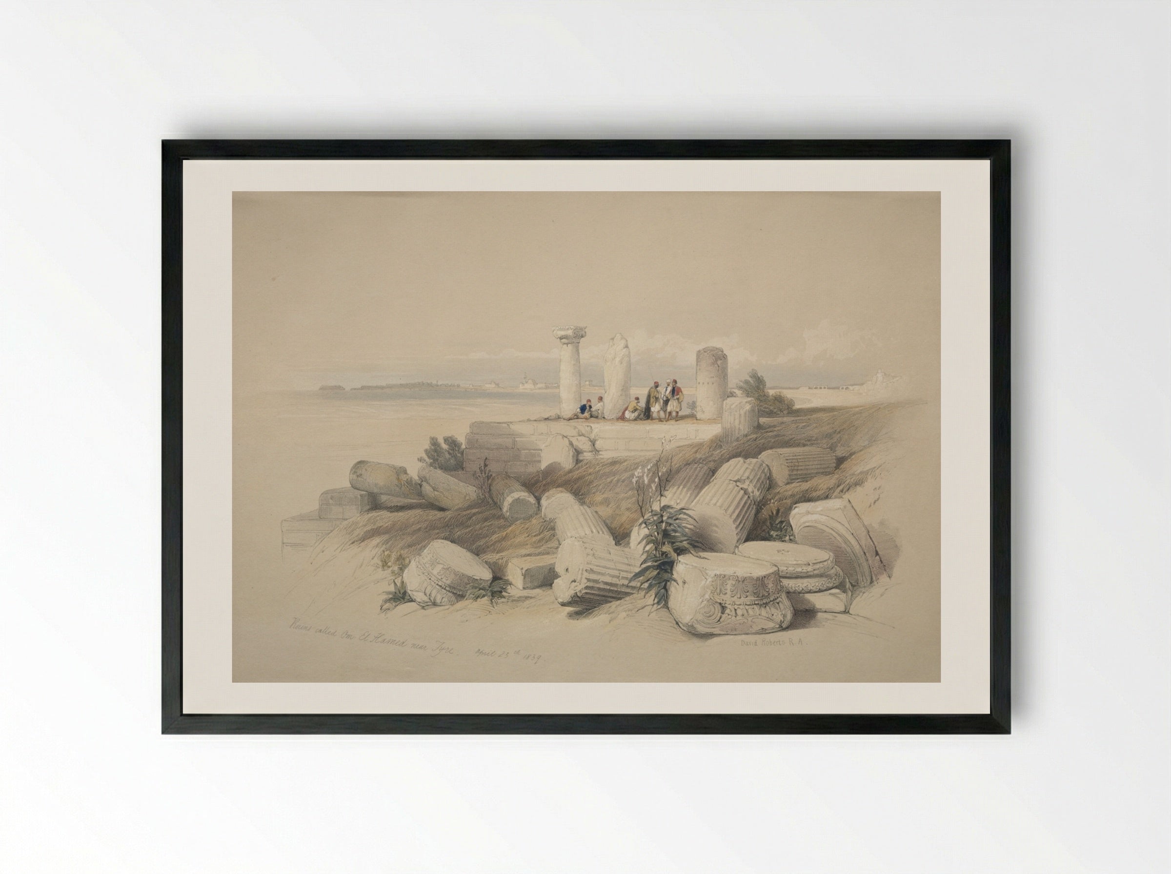 Ruins Called Om El Hamed near Tyre - David Roberts - Framed Print Black