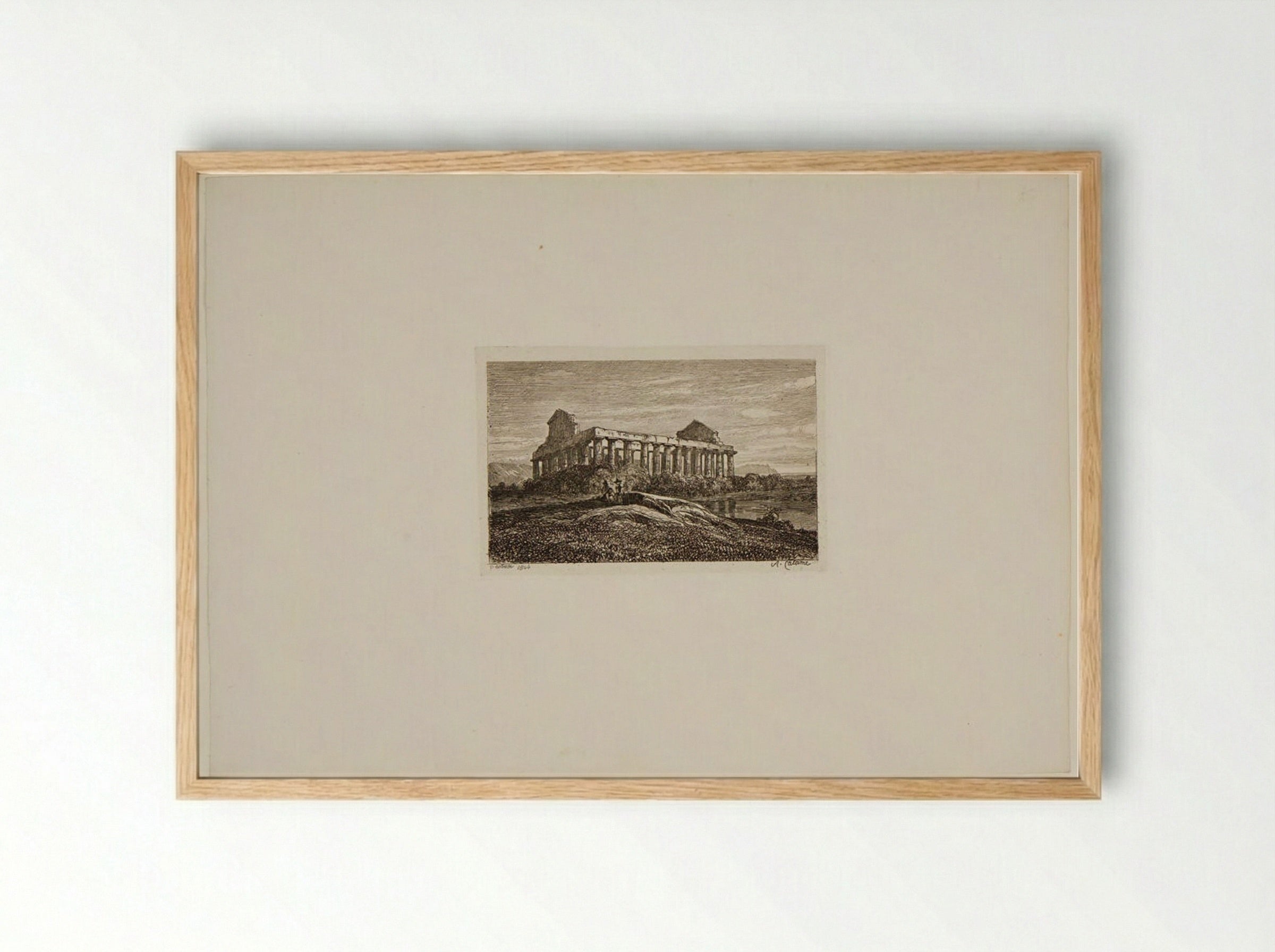 Ruins of a Temple at Paestum - Alexandre Calame - Framed Print Wood