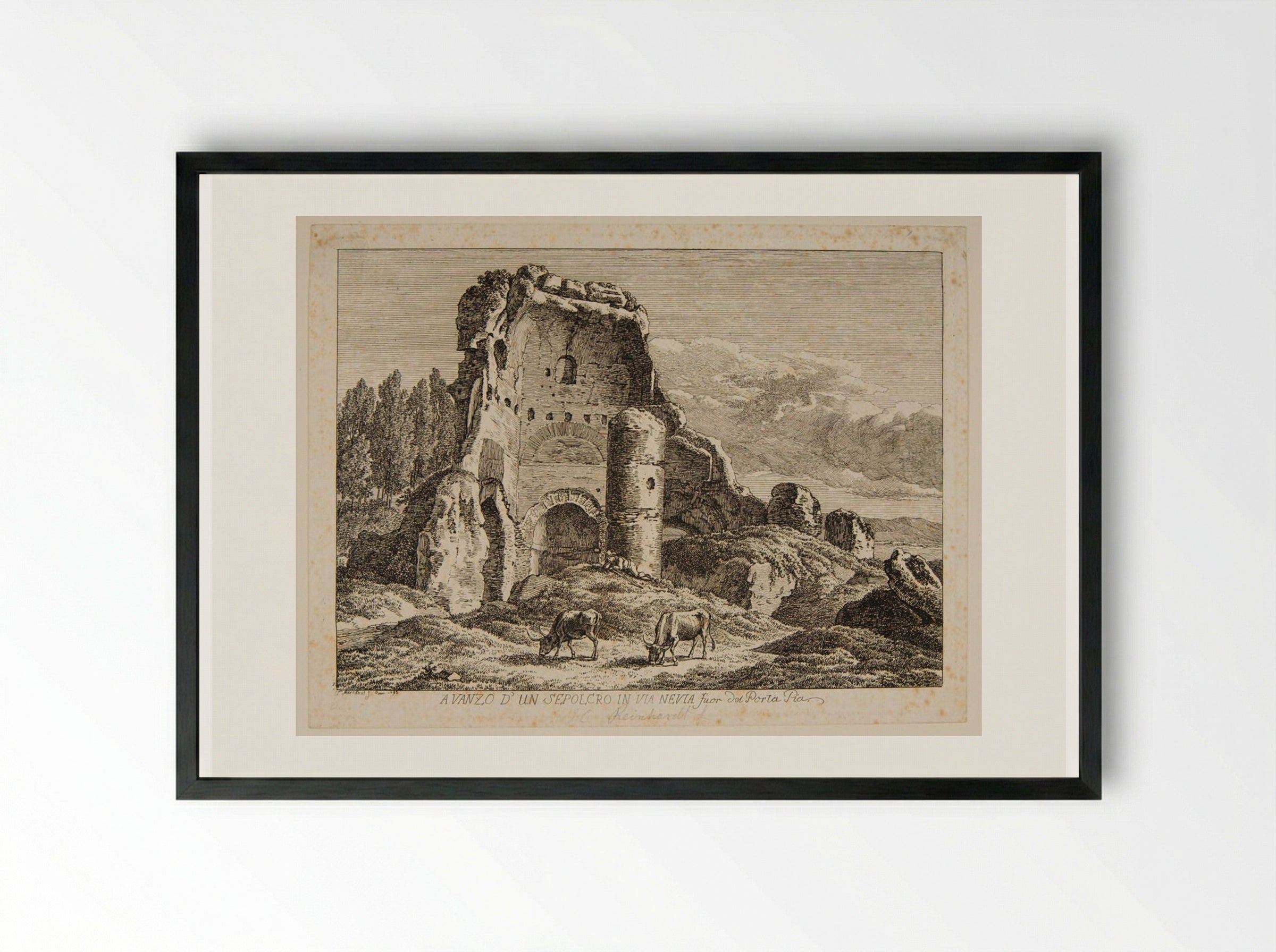 Ruins of a Tomb on the Via Nevia - Johann Christian Reinhart - Framed Print Black