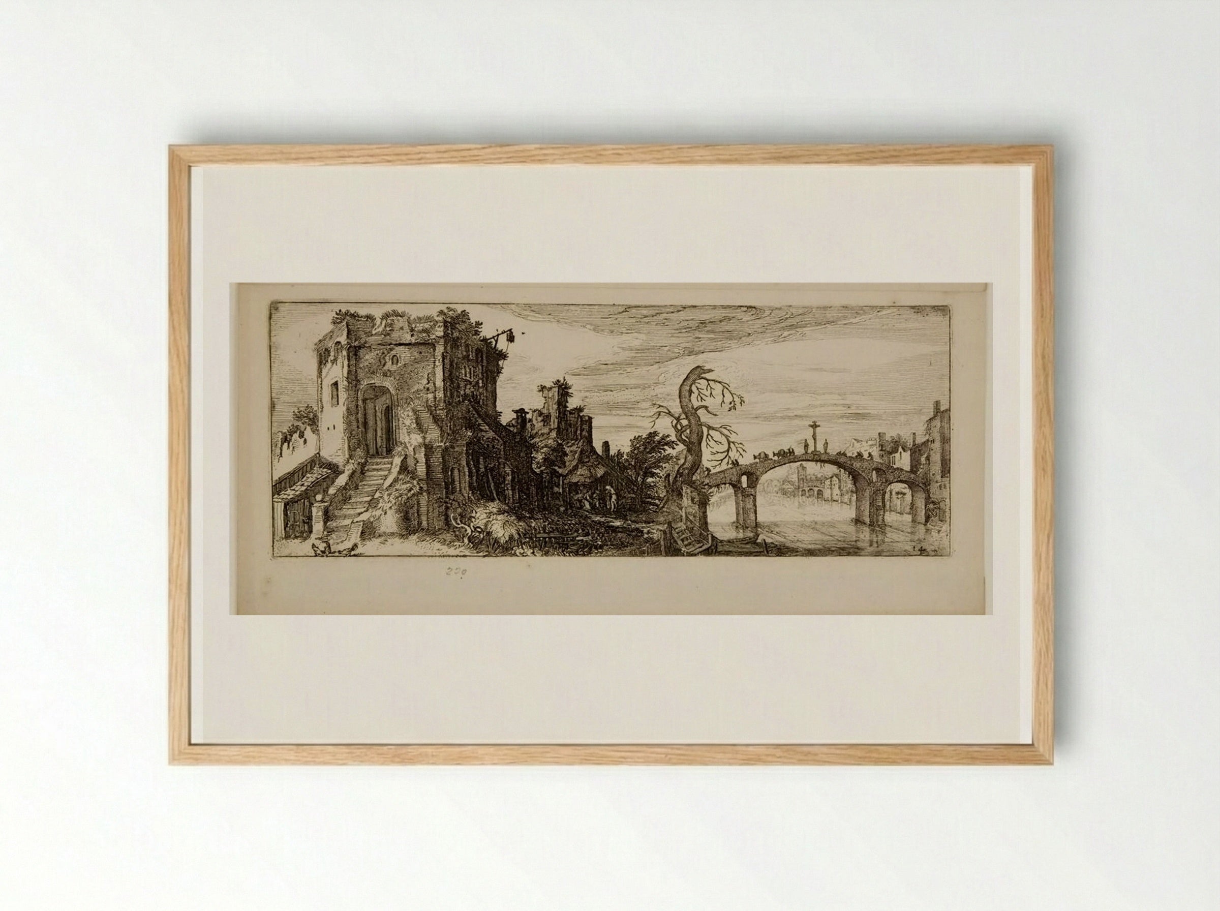 Ruins of a Tower and a Bridge - Jan van de Velde II - Framed Print Wood