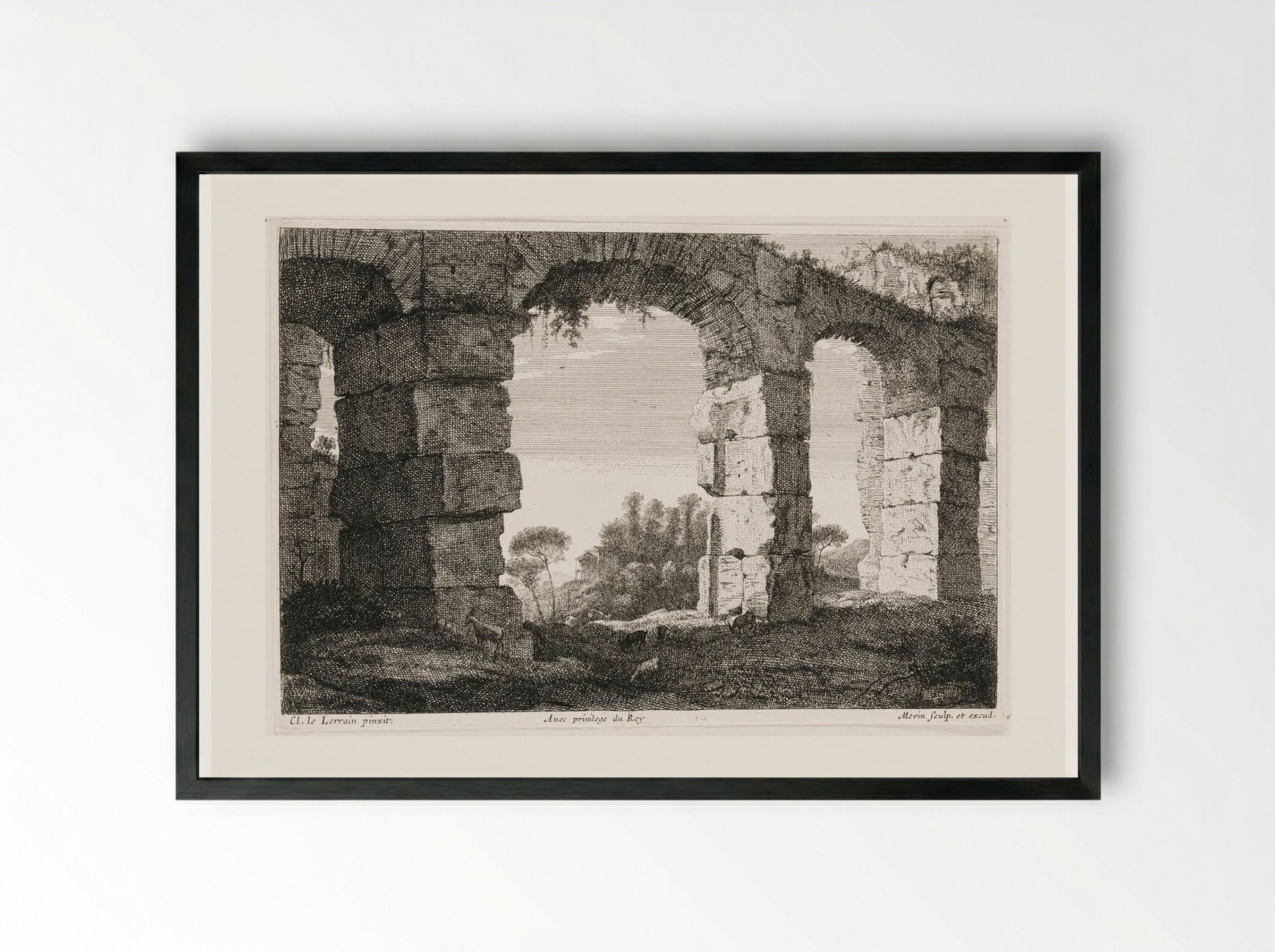 Ruins of an Aqueduct - Jean Morin - Framed Print Black