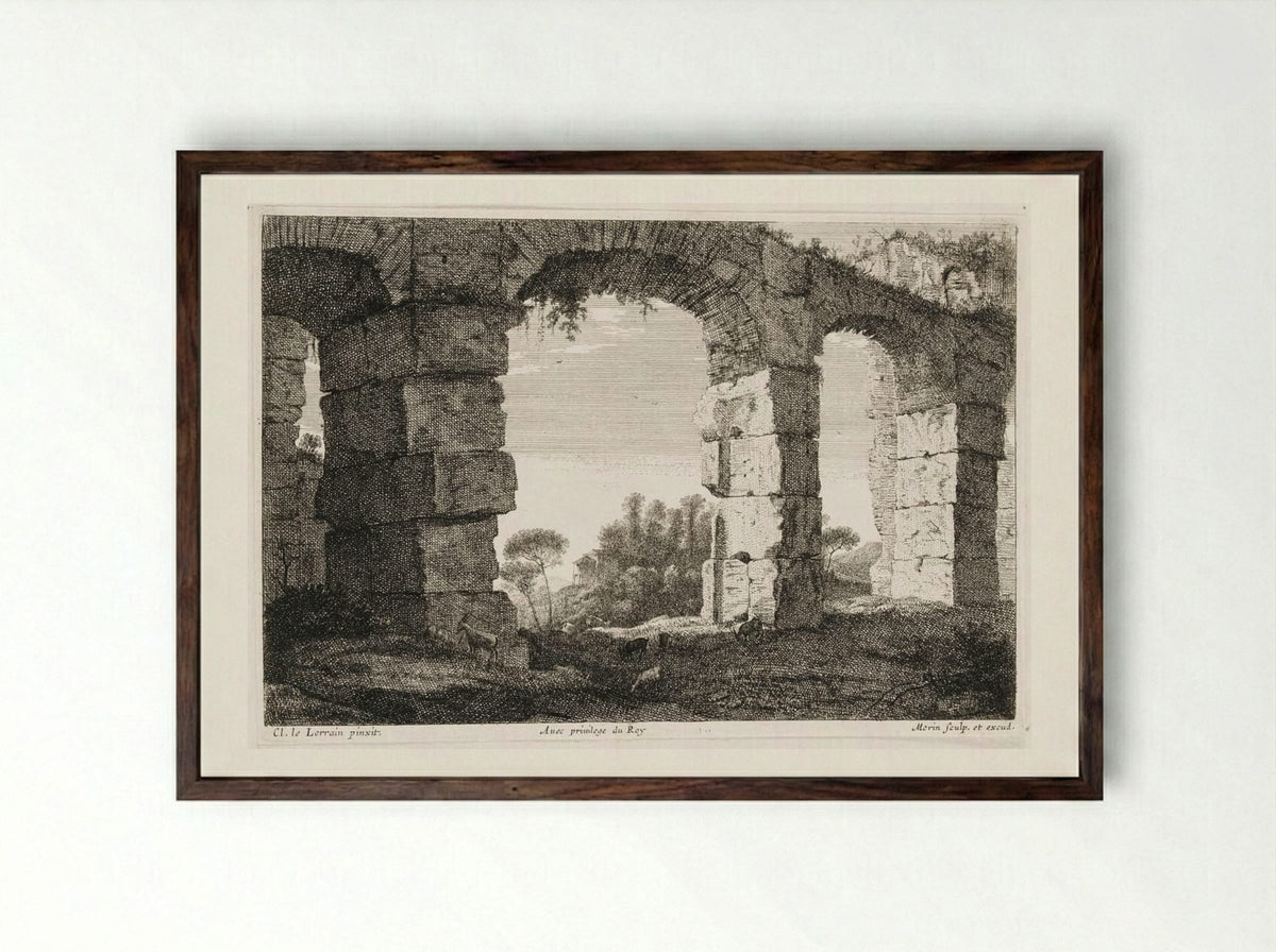 Ruins of an Aqueduct - Jean Morin - Framed Print Dark Wood