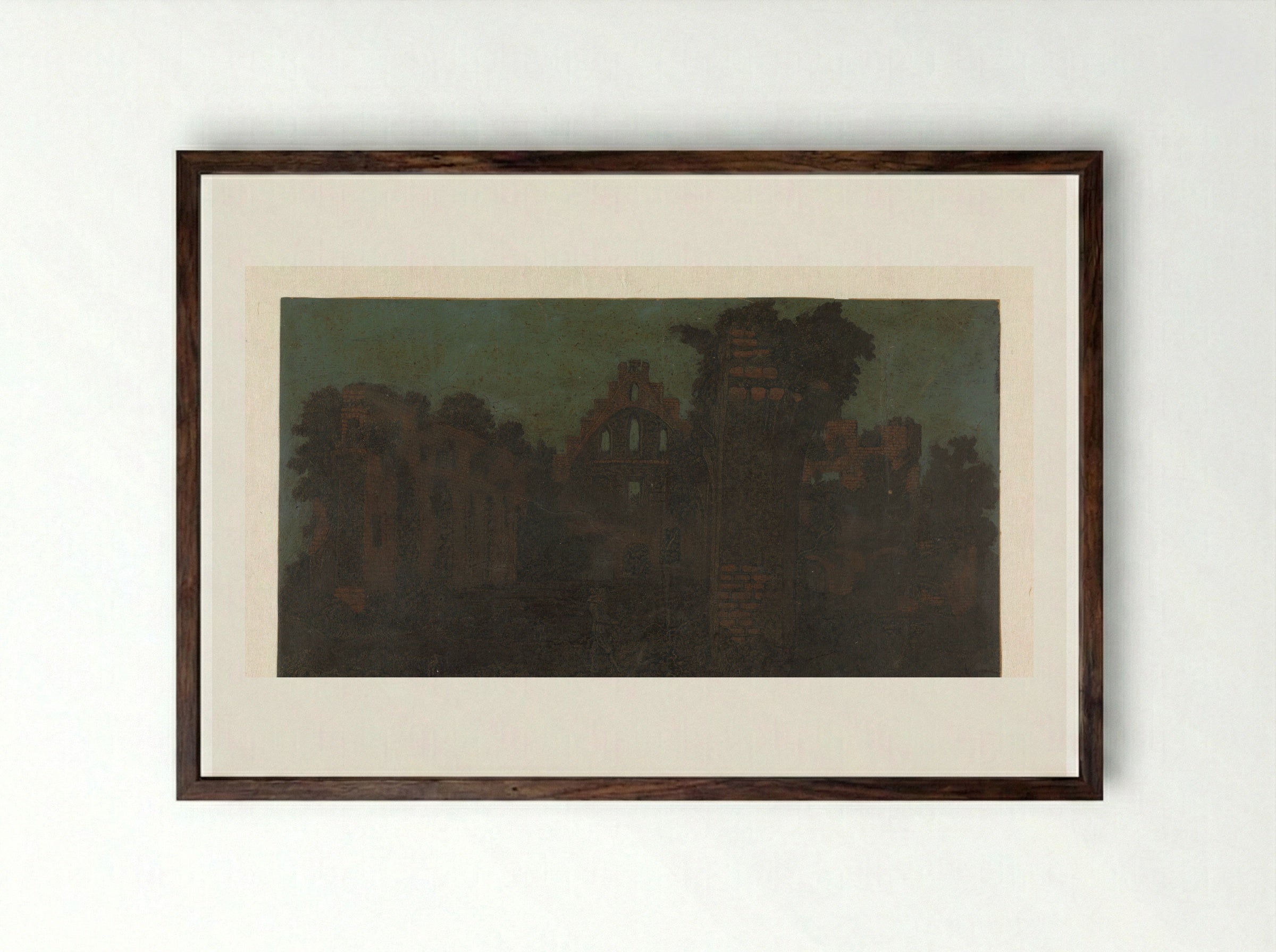 Ruins of the Abbey of Rijnsburg, Large Version - Hercules Segers - Framed Print Dark Wood