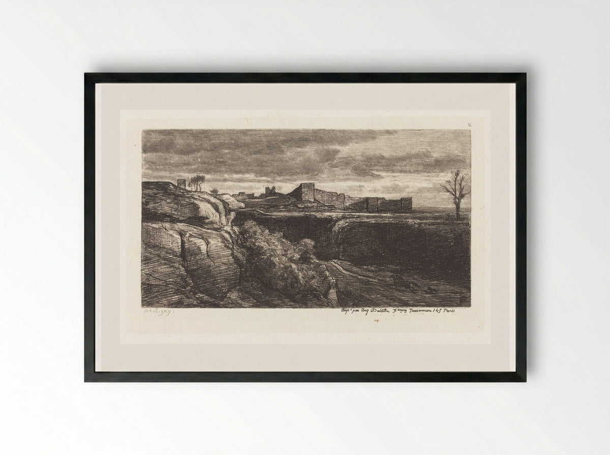 Ruins of the Chateau of Crémieu - Charles-François Daubigny - Framed Print Black